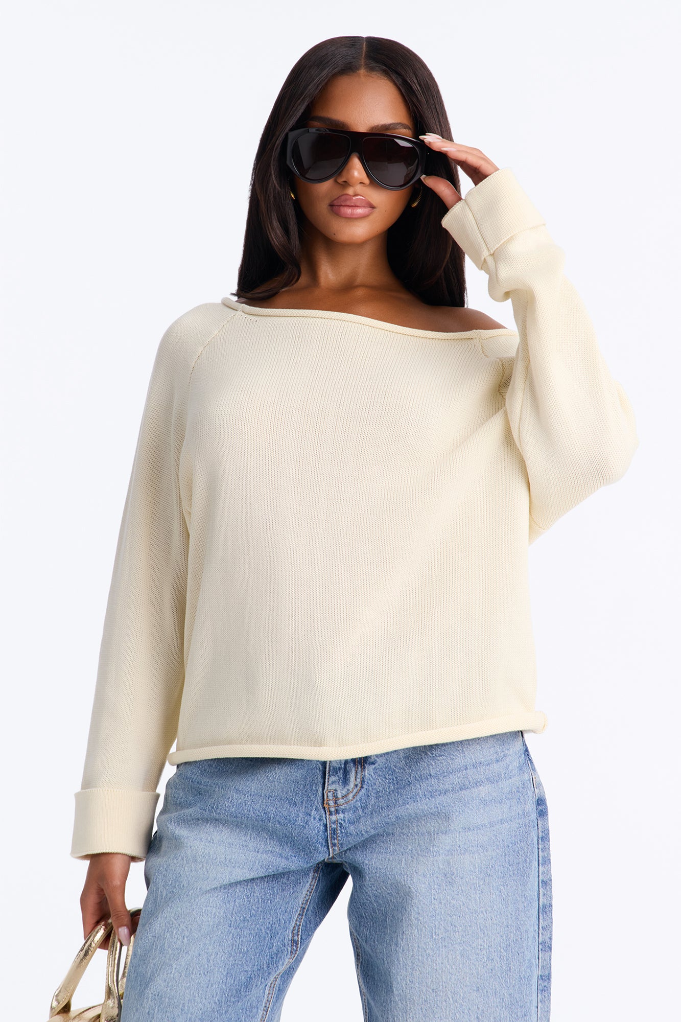 Casey Off Shoulder Long Sleeve Sweater - Ivory