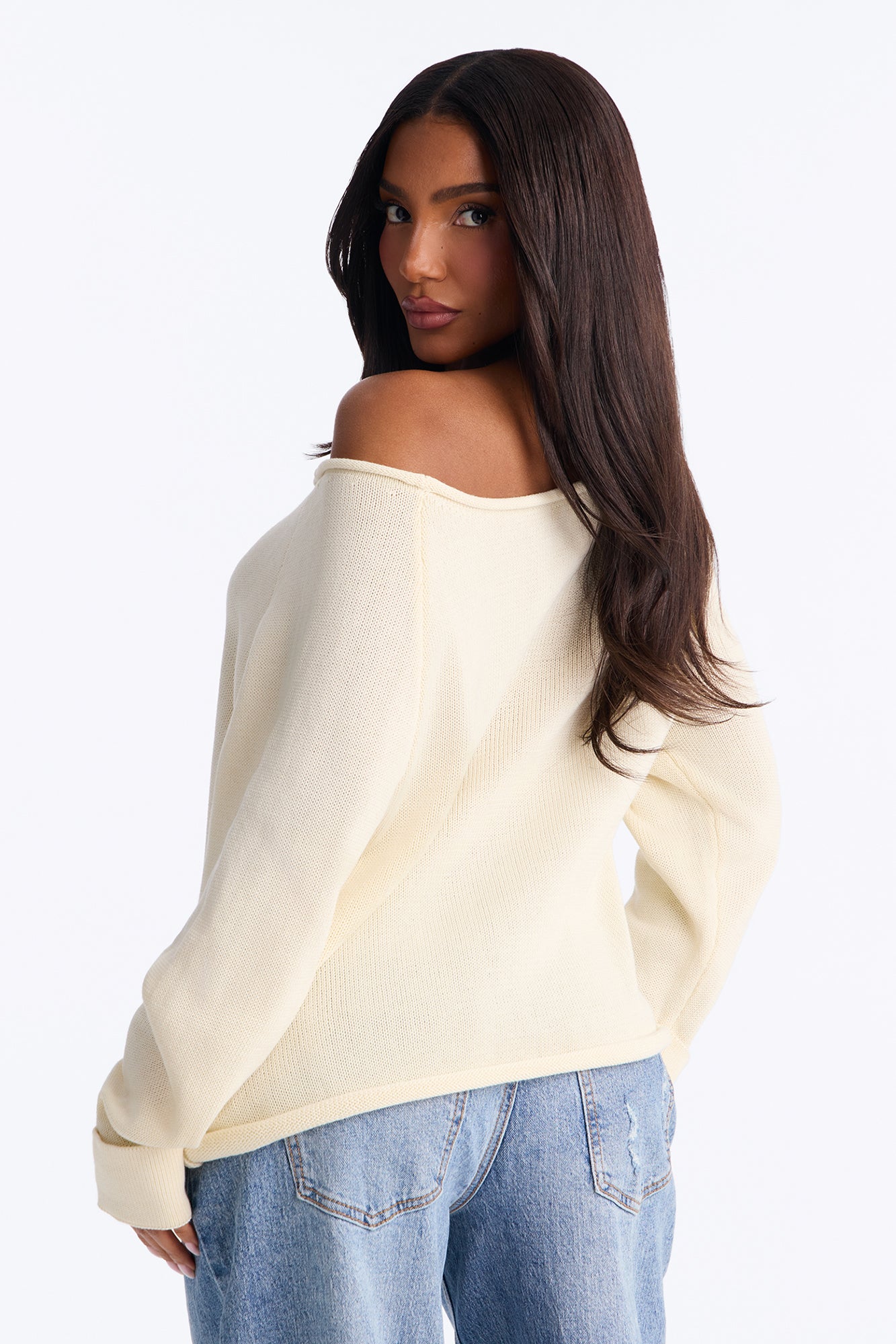 Casey Off Shoulder Long Sleeve Sweater - Ivory