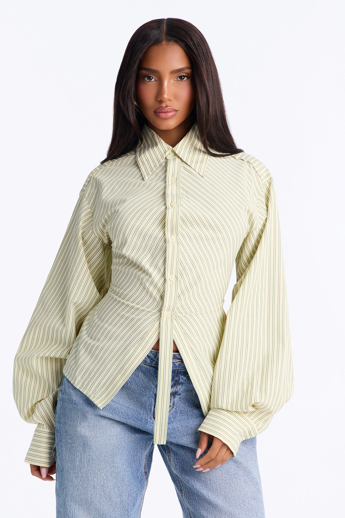 Doing The Most Striped Poplin Shirt - Butter Yellow