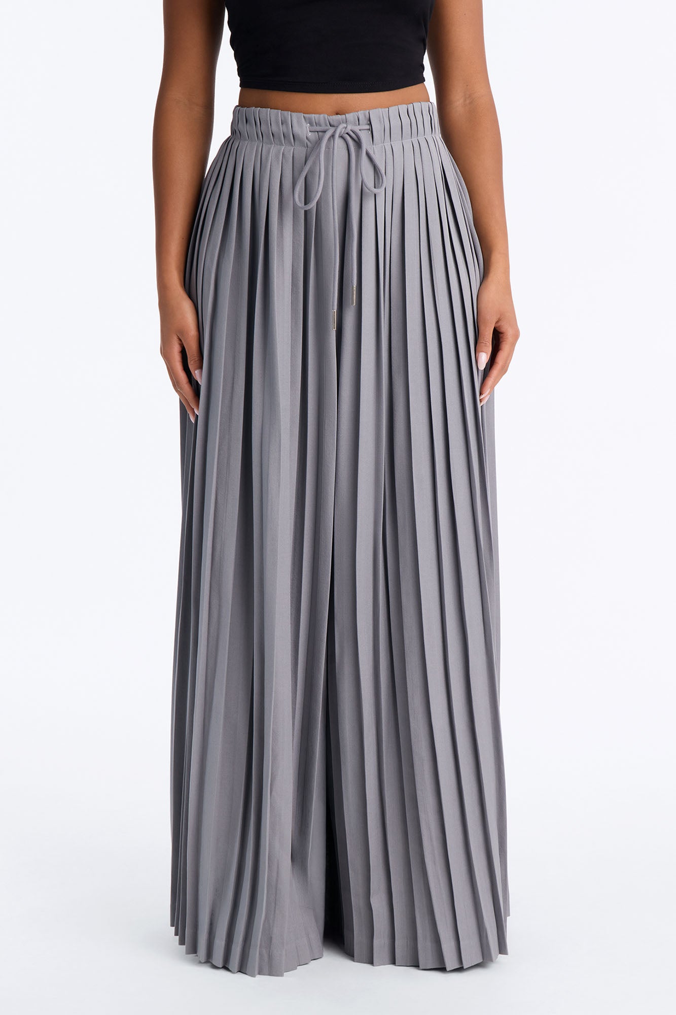Adele All Over Pleated Wide Leg Trouser - Light Grey