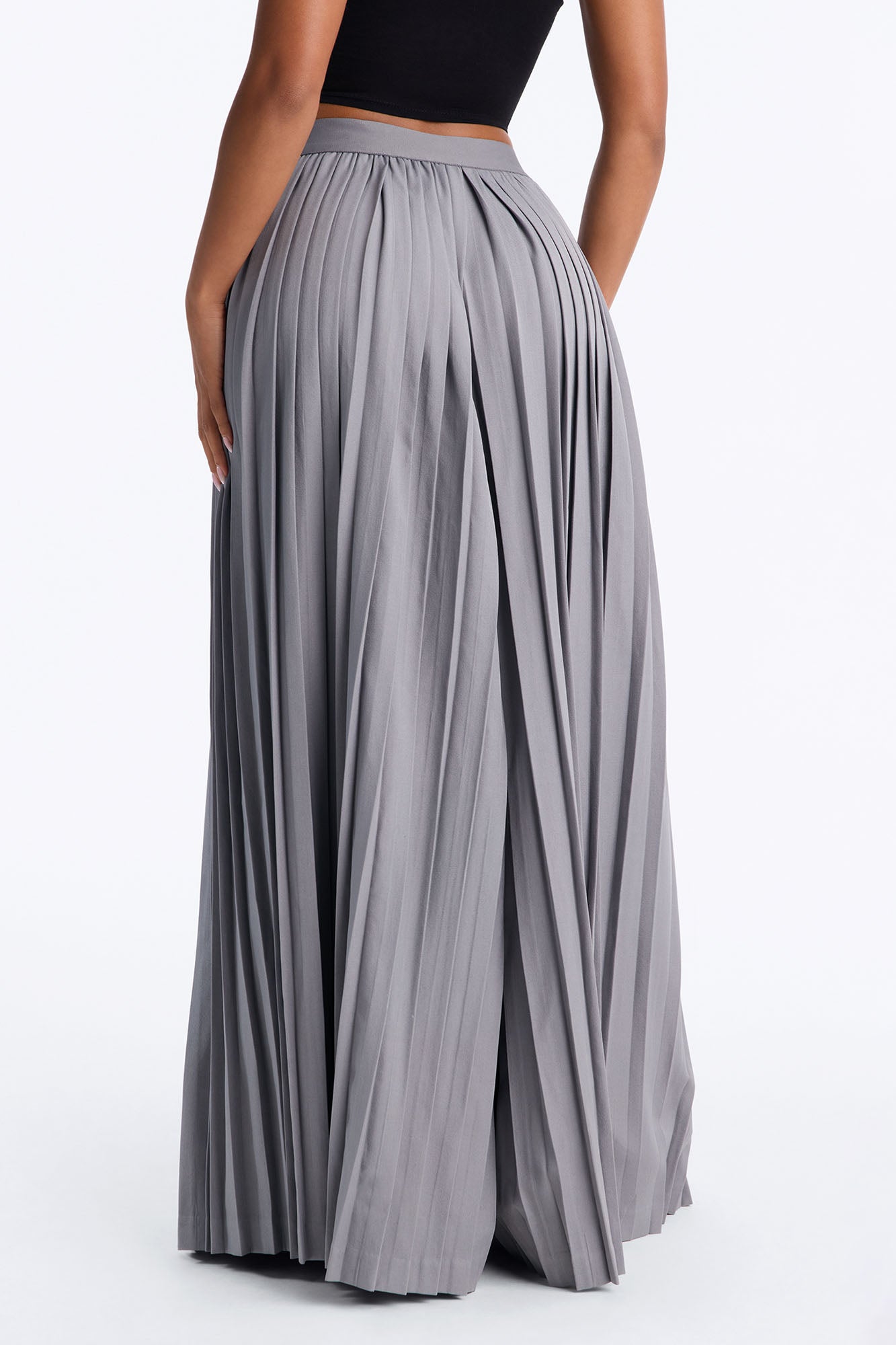 Adele All Over Pleated Wide Leg Trouser - Light Grey