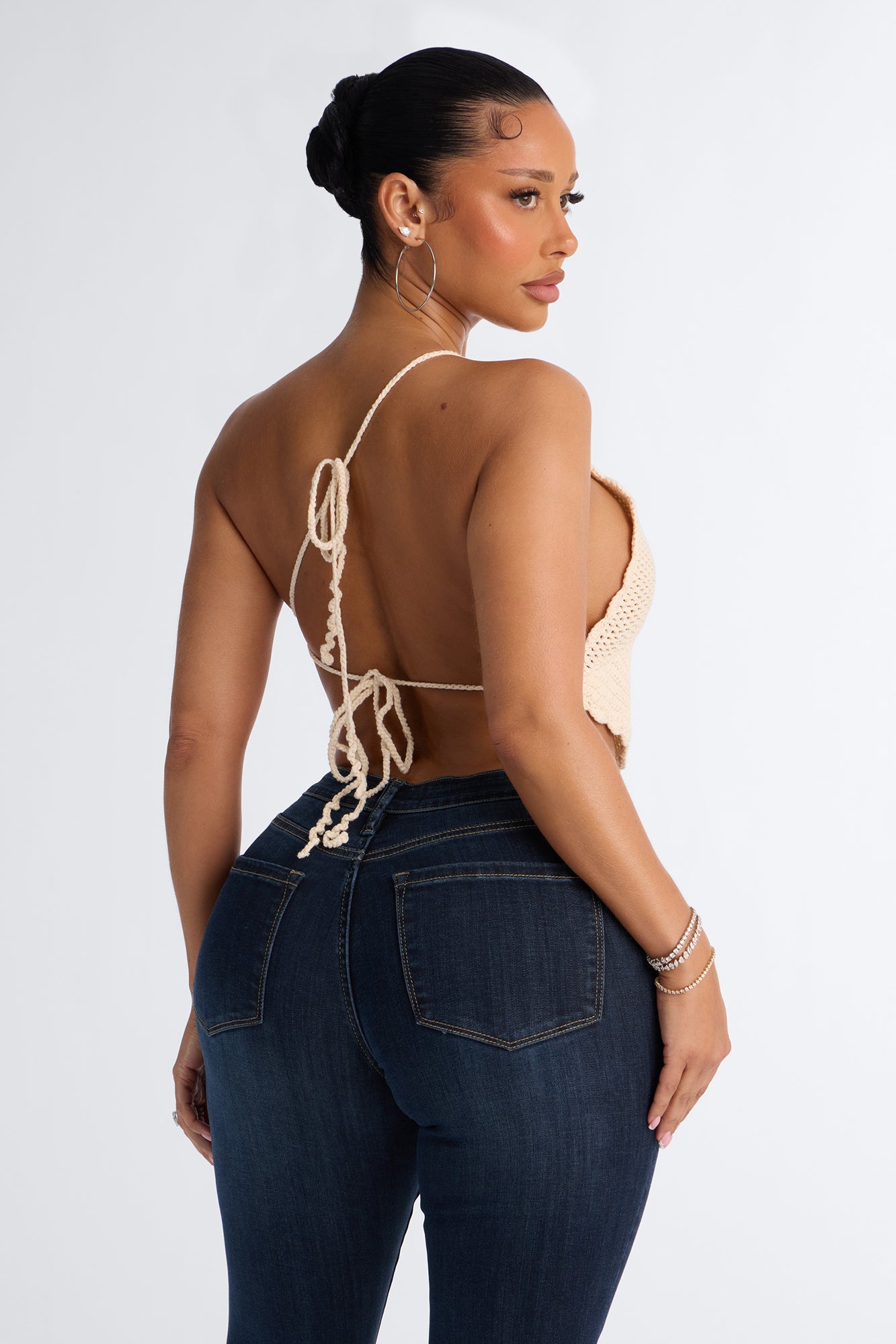 Nia Backless Crochet One Shoulder Top - Natural
