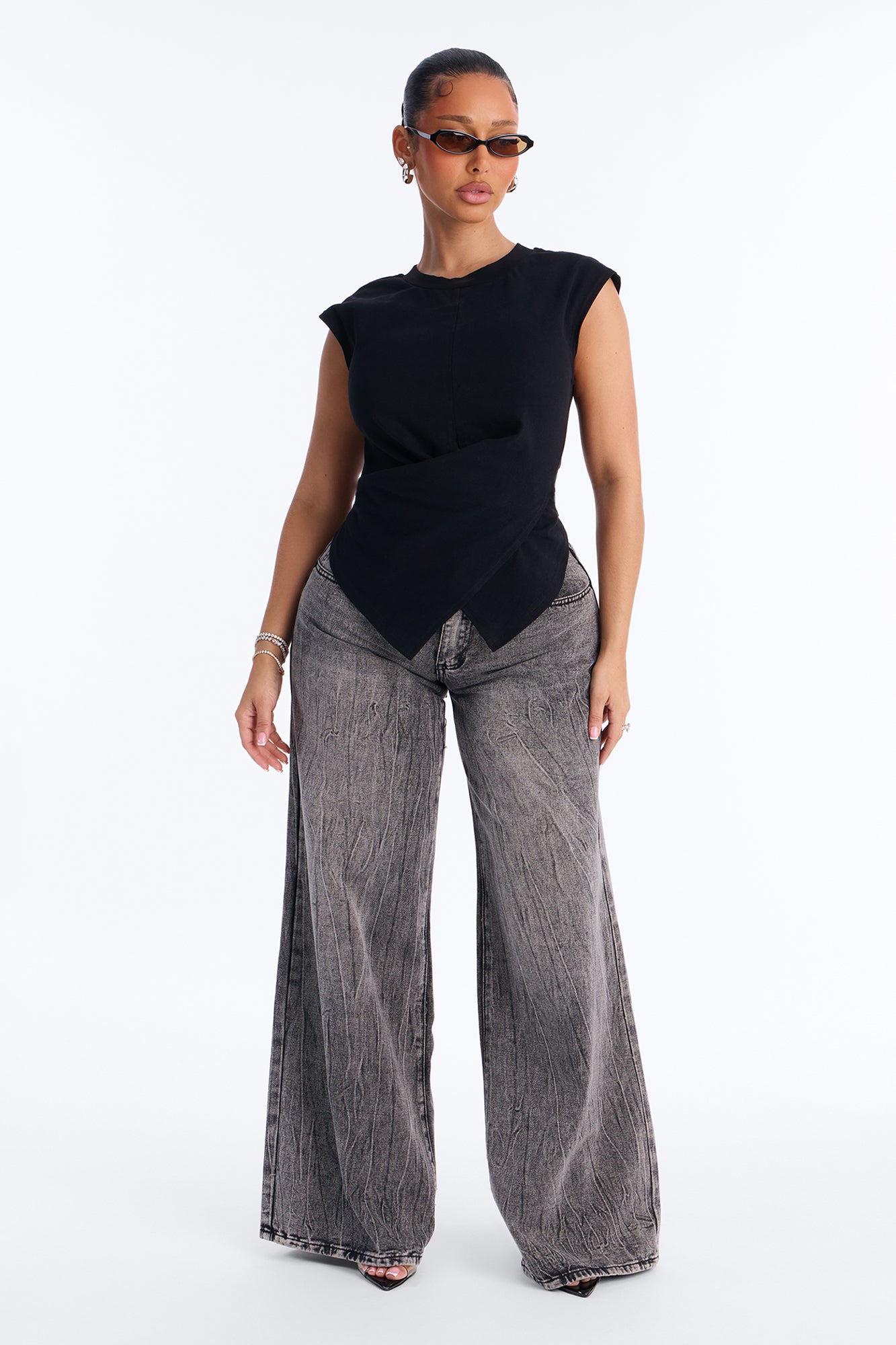 Crossed Up Crew Neck Tee - Black
