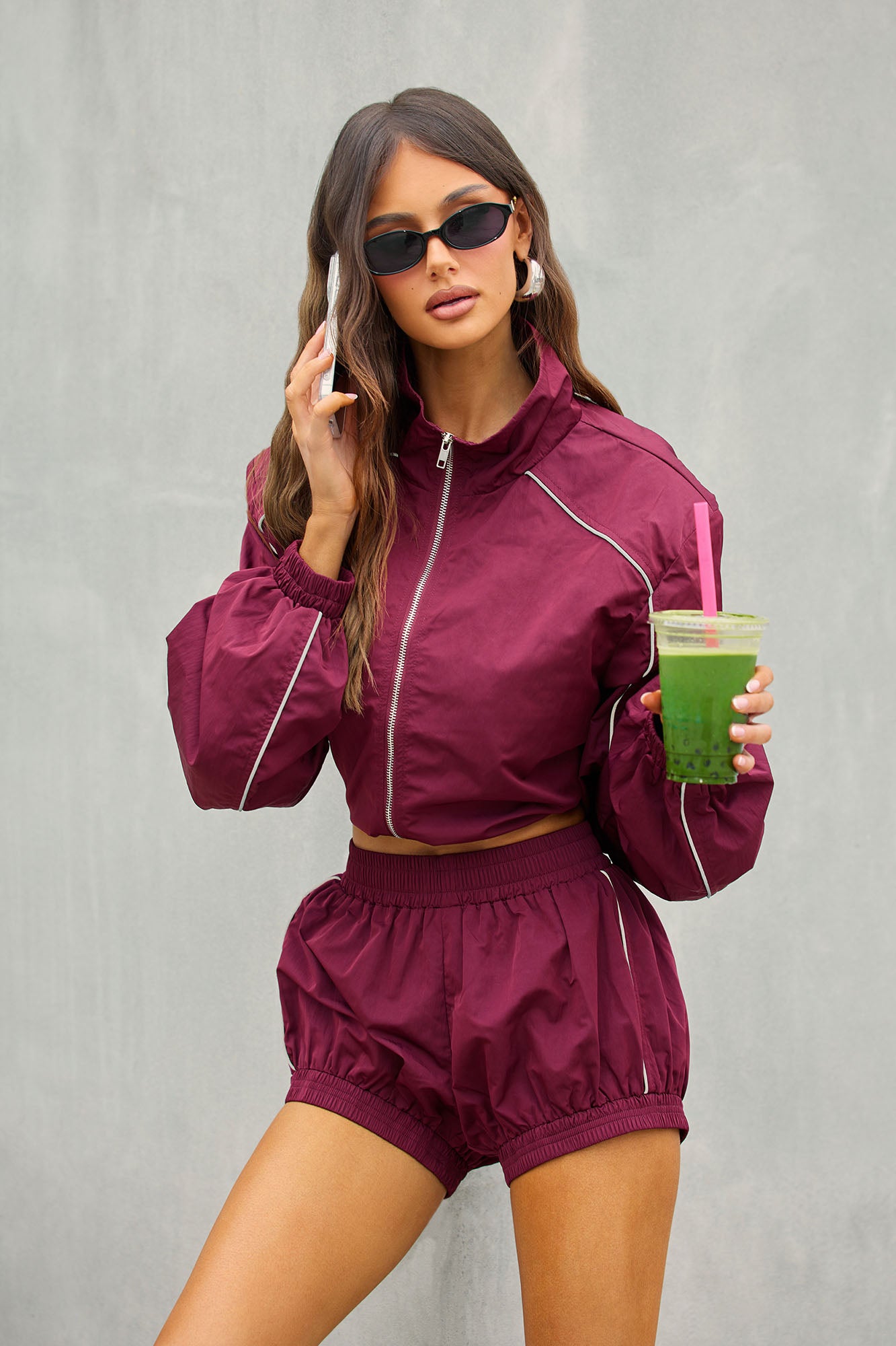 Make A Move Windbreaker Cropped Funnel Neck Jacket - Burgundy