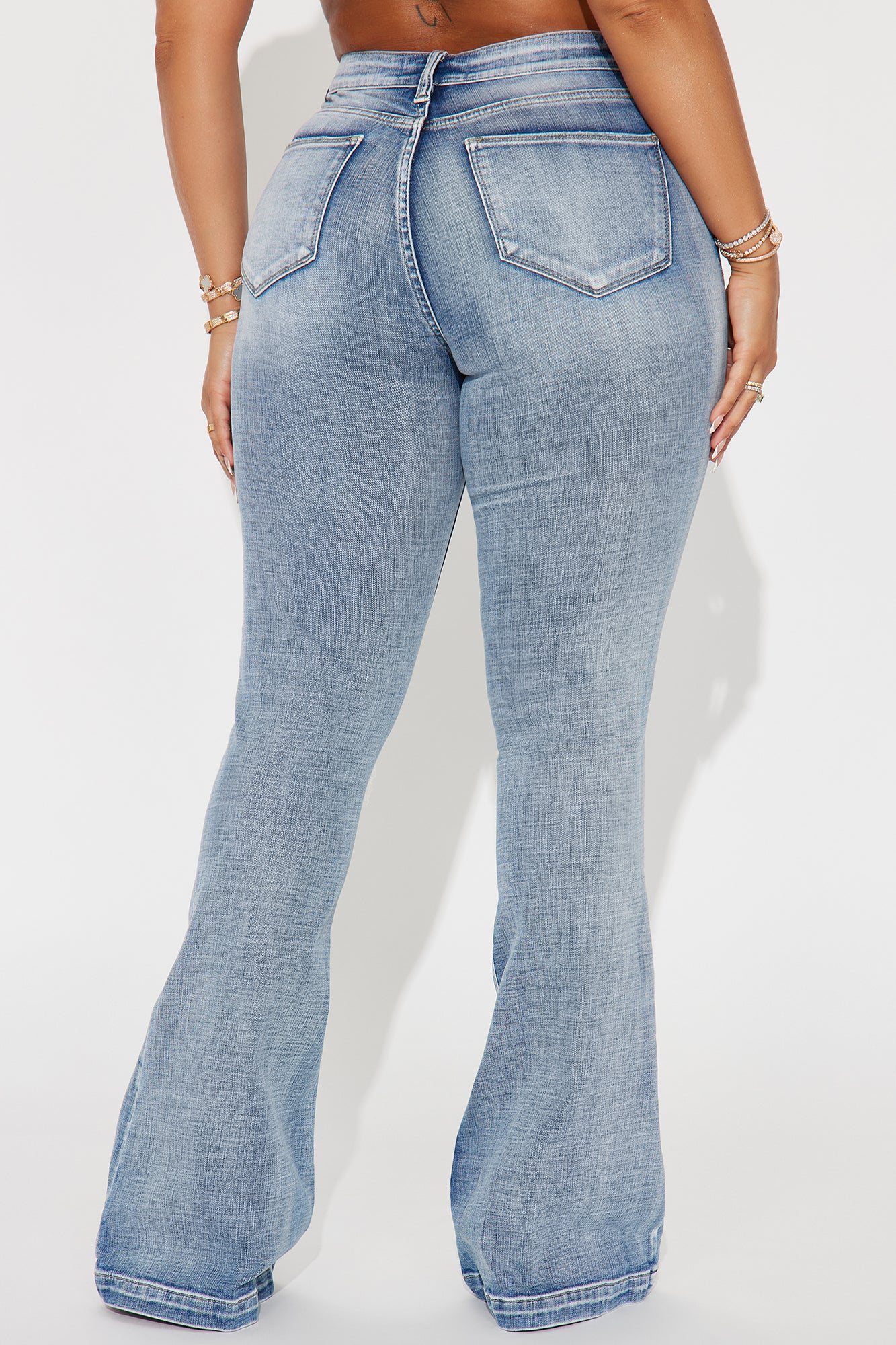 Key Figure Ripped Stretch Flare Jeans - Medium Wash