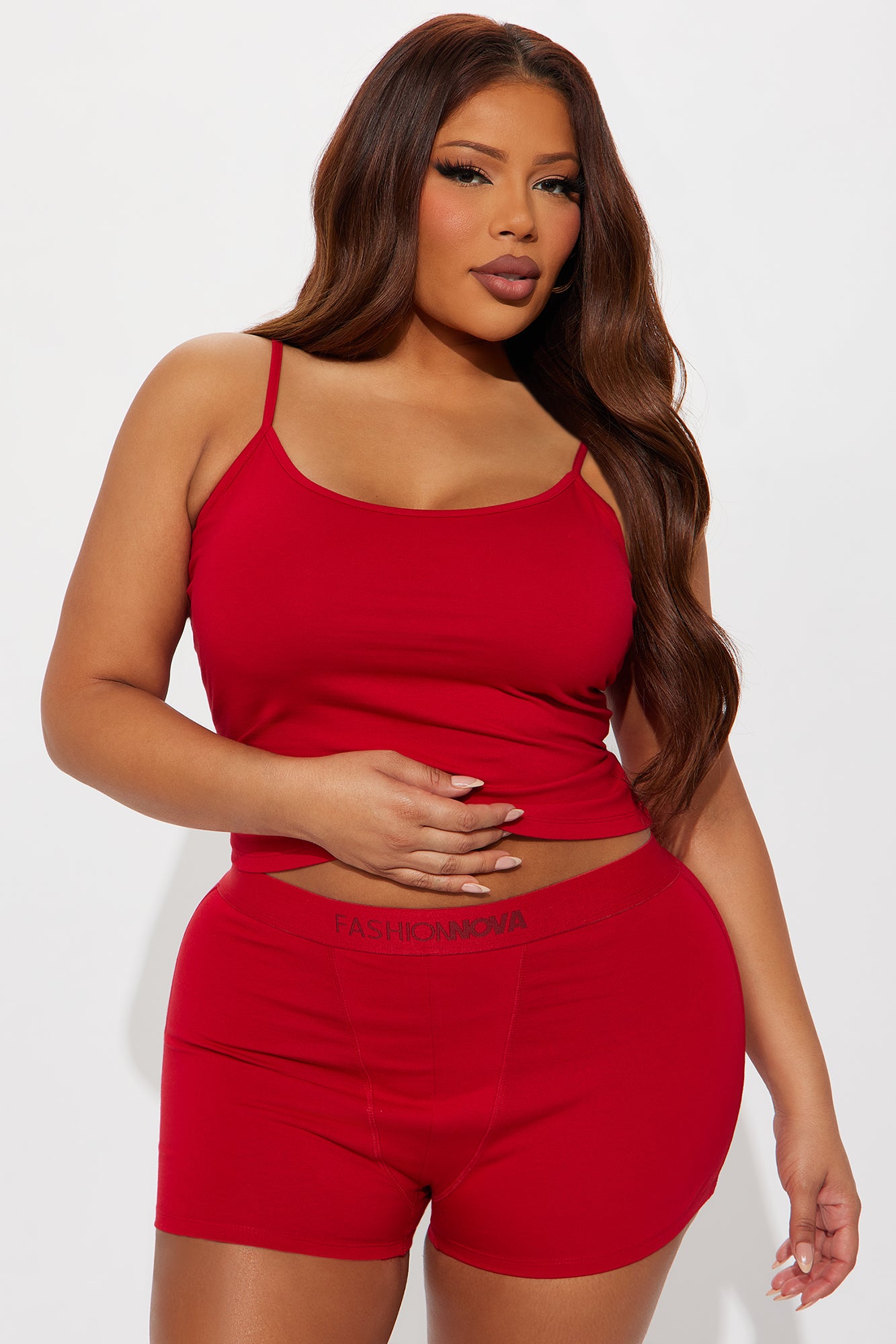 FN Mood Cotton PJ Boxer Short Set - Red