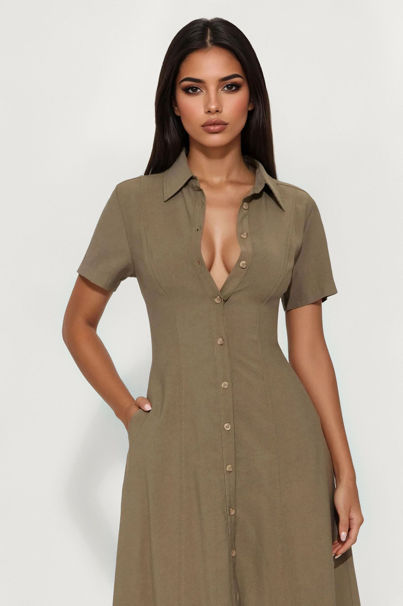 Elsa Woven Shirt Maxi Dress - Olive