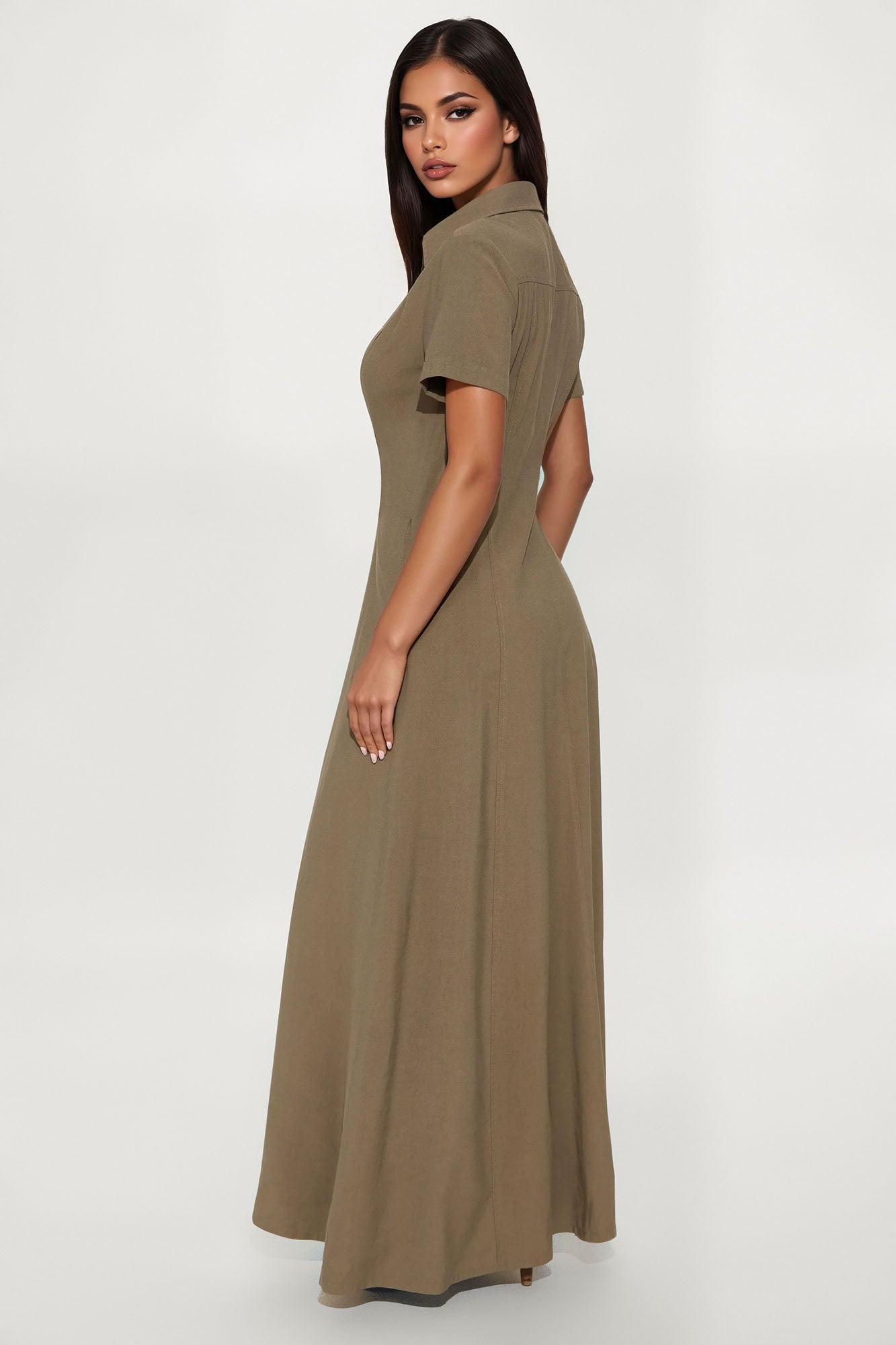 Elsa Woven Shirt Maxi Dress - Olive