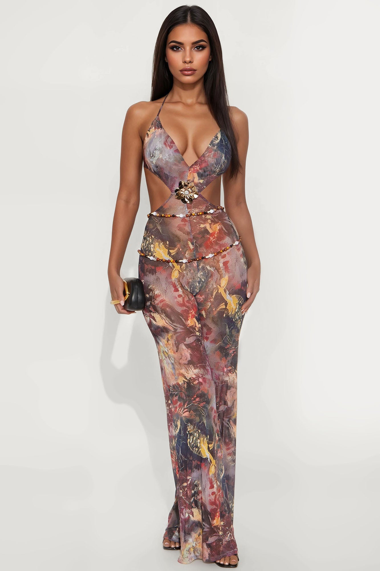 Love In Cancun Mesh Jumpsuit - Burgundy/combo