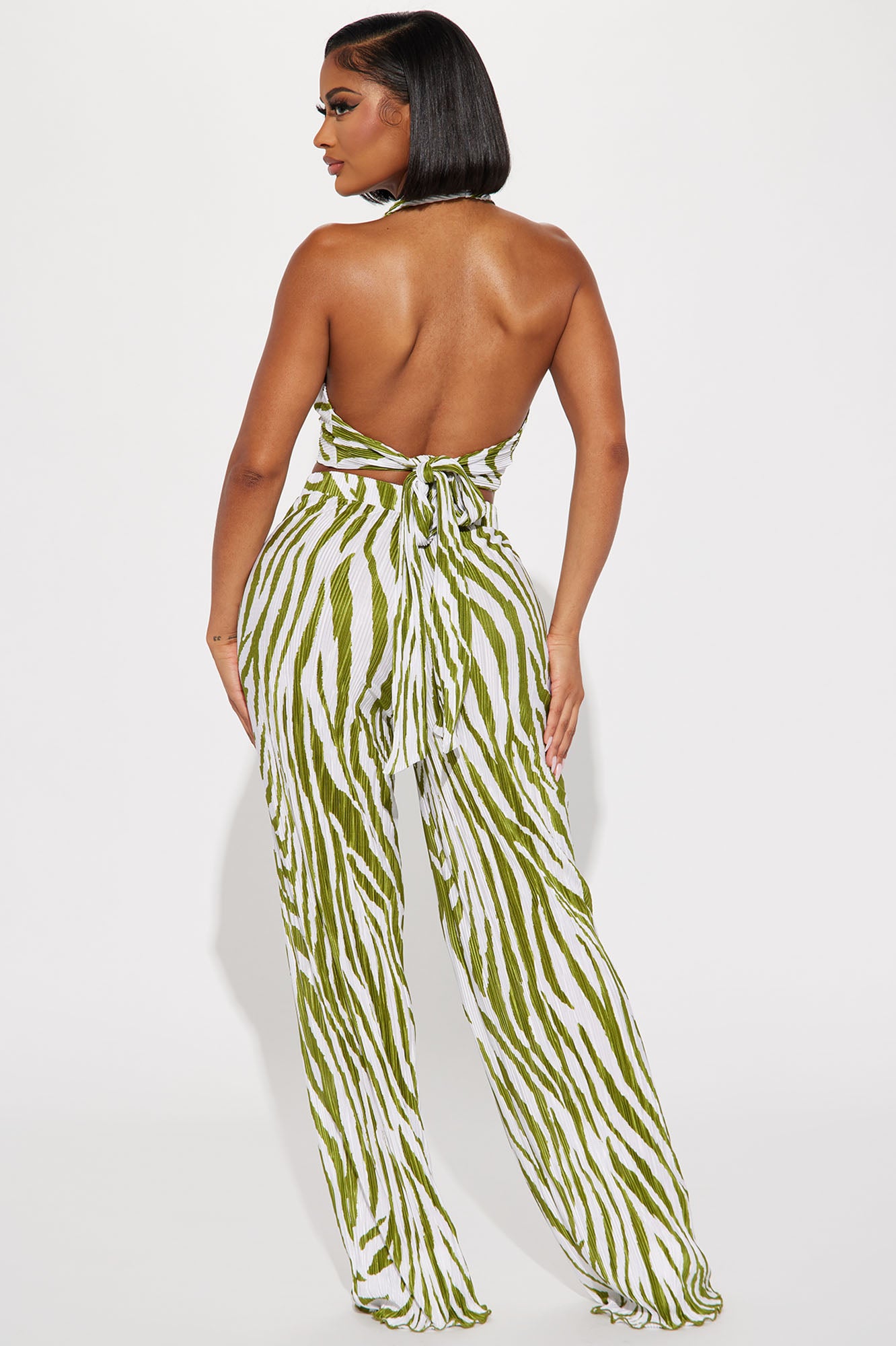 Always Around Plisse Pant Set - Olive