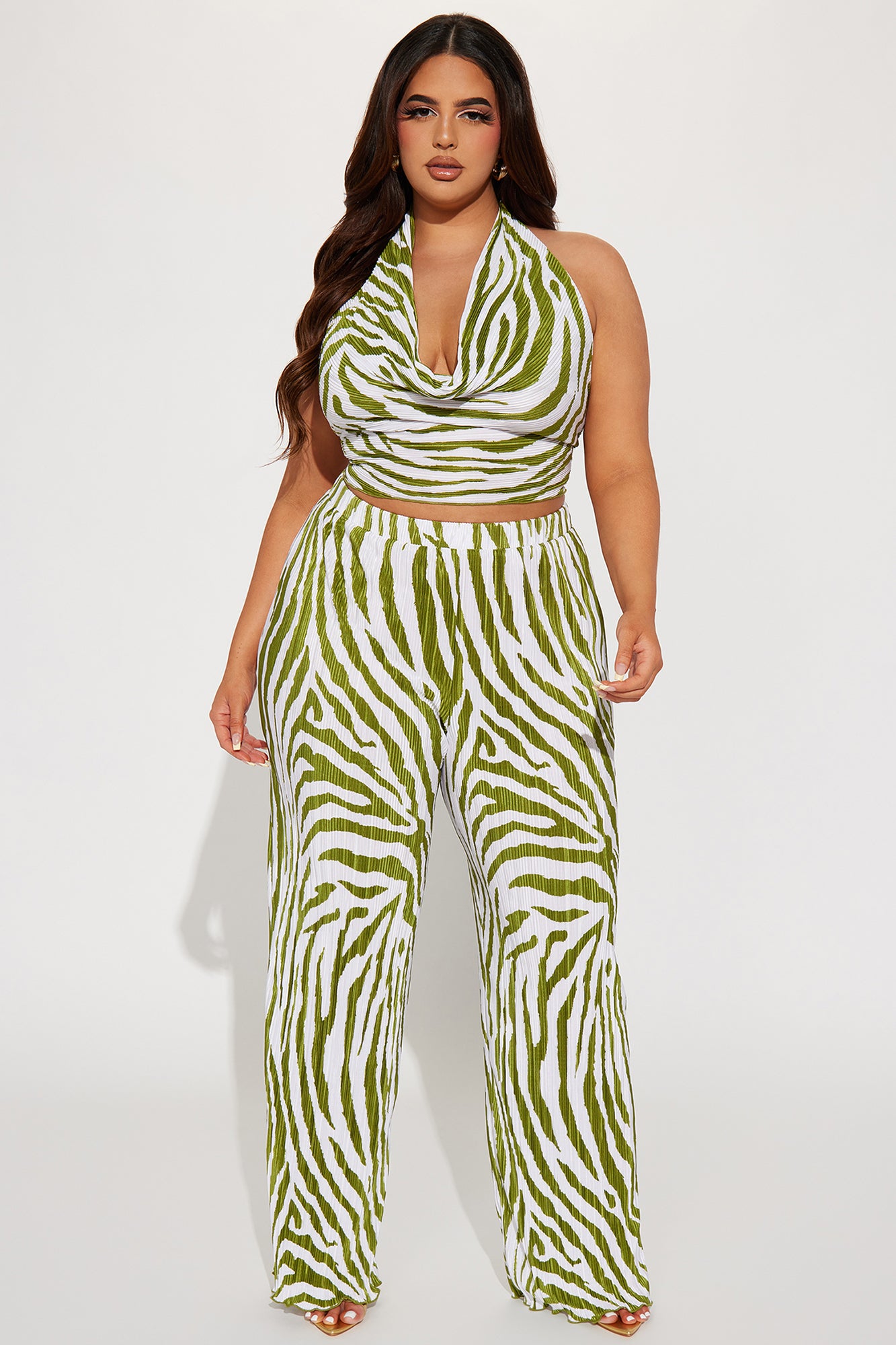 Always Around Plisse Pant Set - Olive