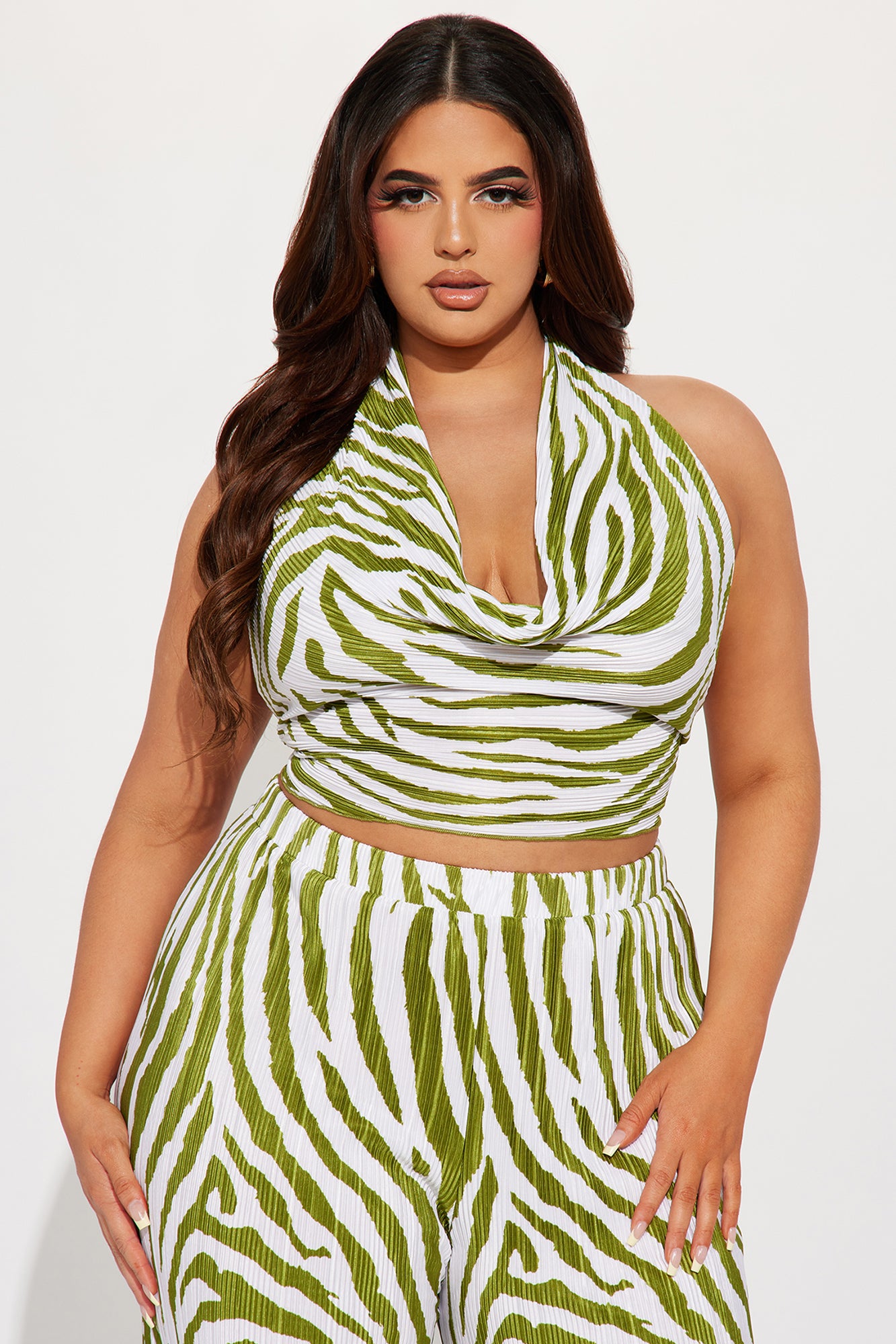 Always Around Plisse Pant Set - Olive