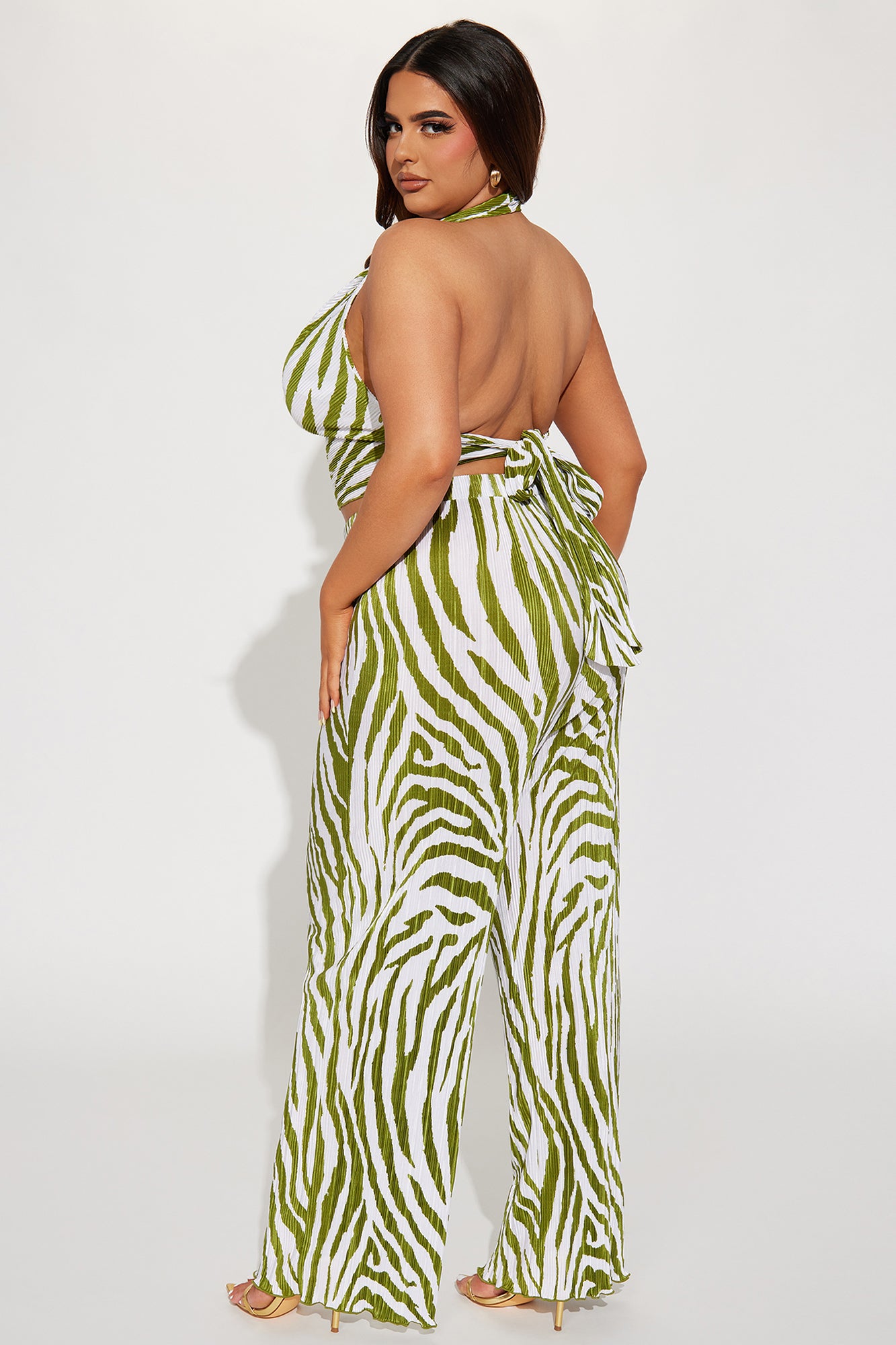 Always Around Plisse Pant Set - Olive