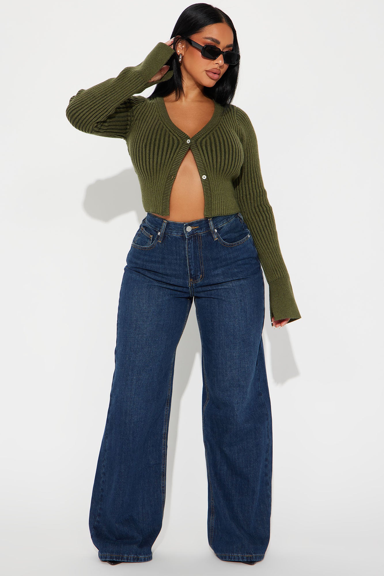 Takin' Hints Marled Cropped Cardigan - Green/combo