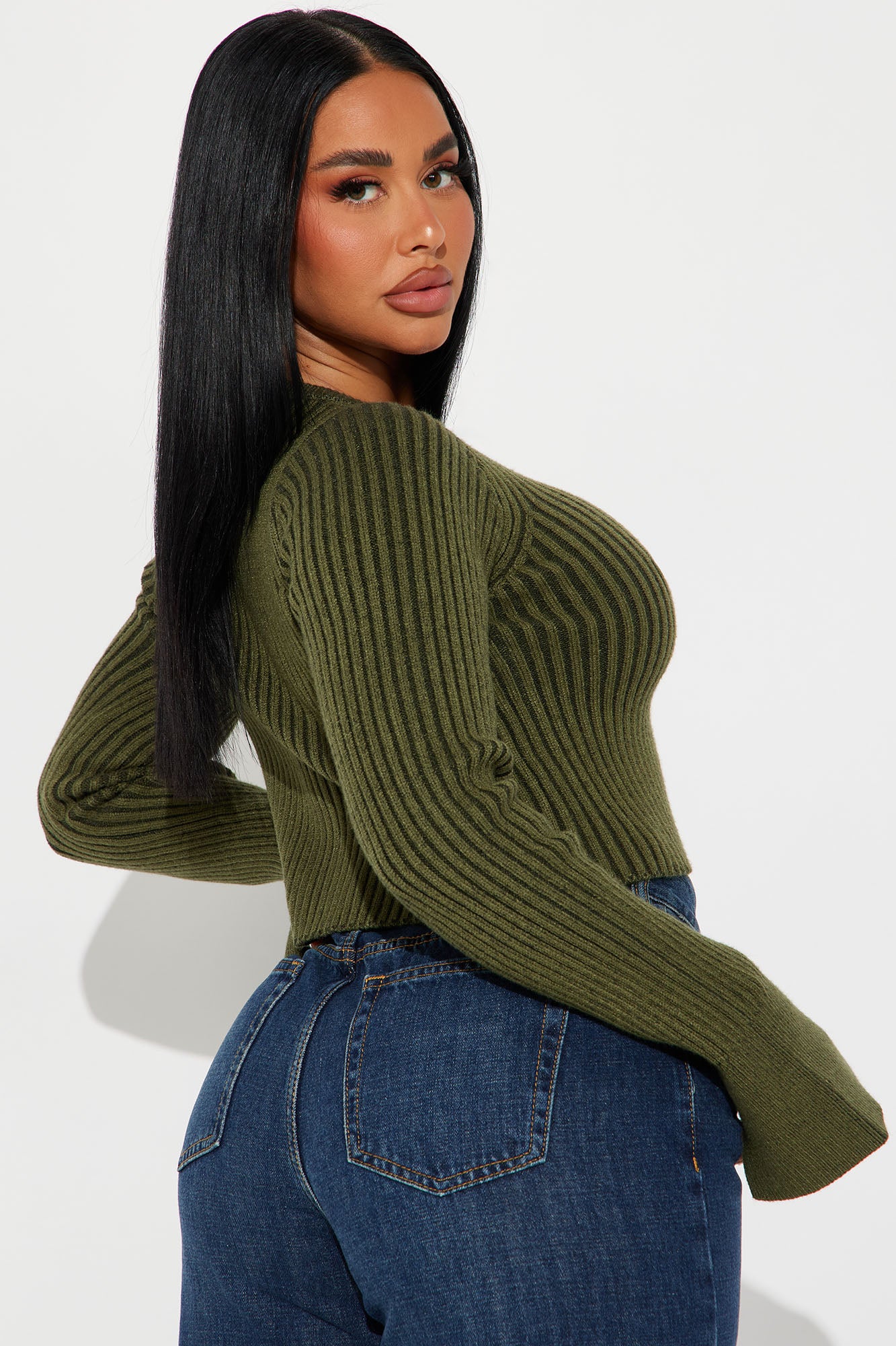 Takin' Hints Marled Cropped Cardigan - Green/combo
