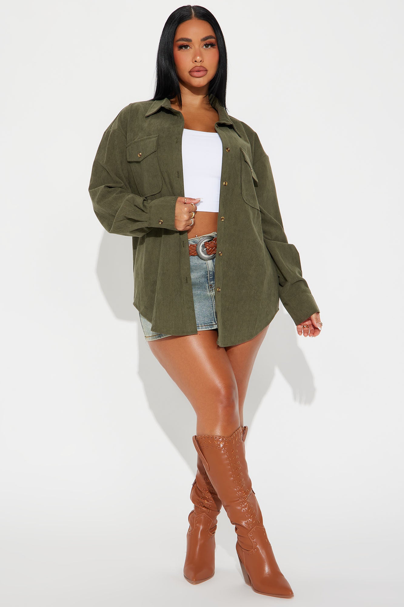 Fall Feeling Corduroy Shirt - Olive