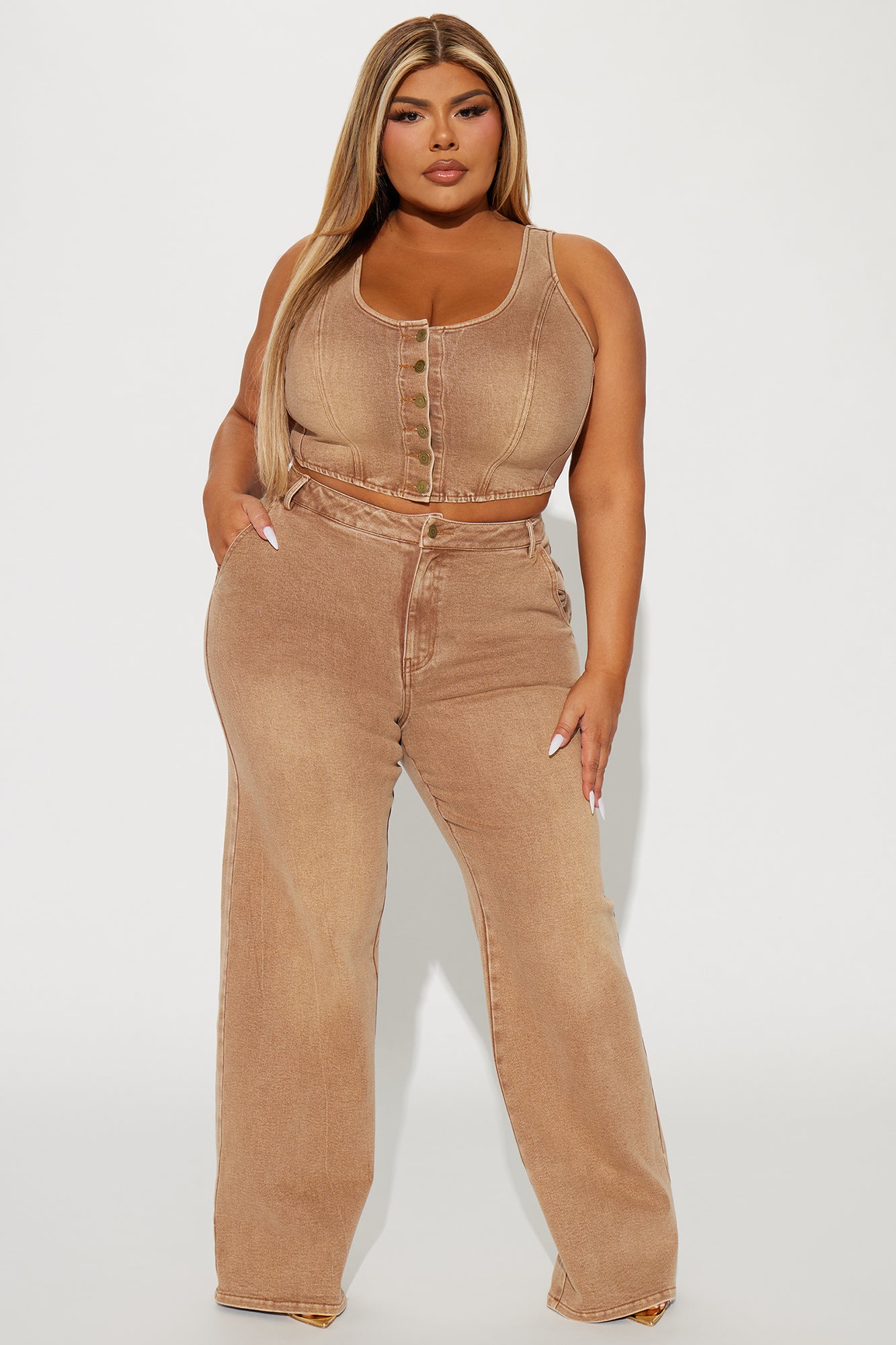 Not My First Rodeo Denim Pant Set - Brown