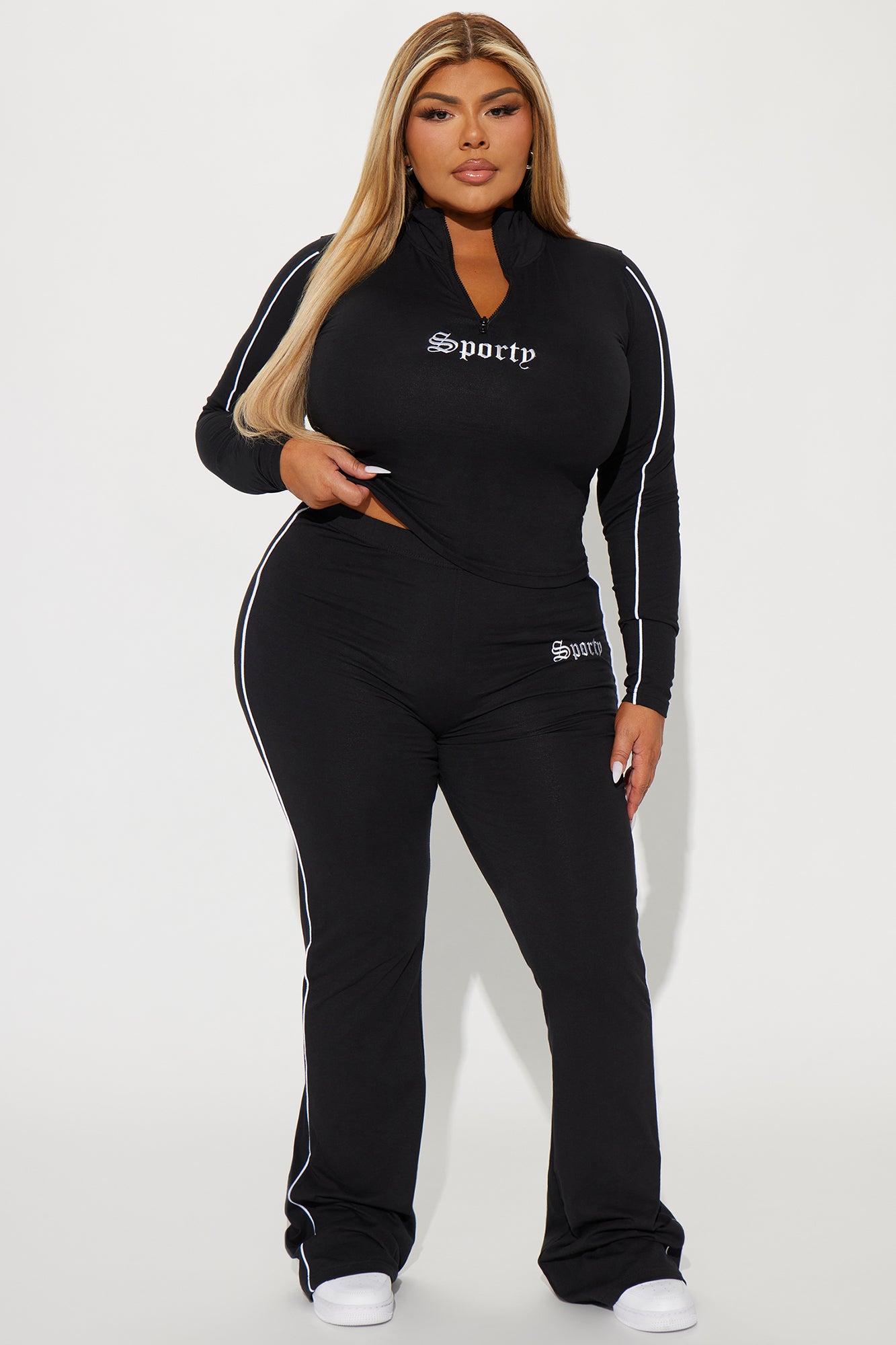 Sporty Girl Embroidered Top - Black/White