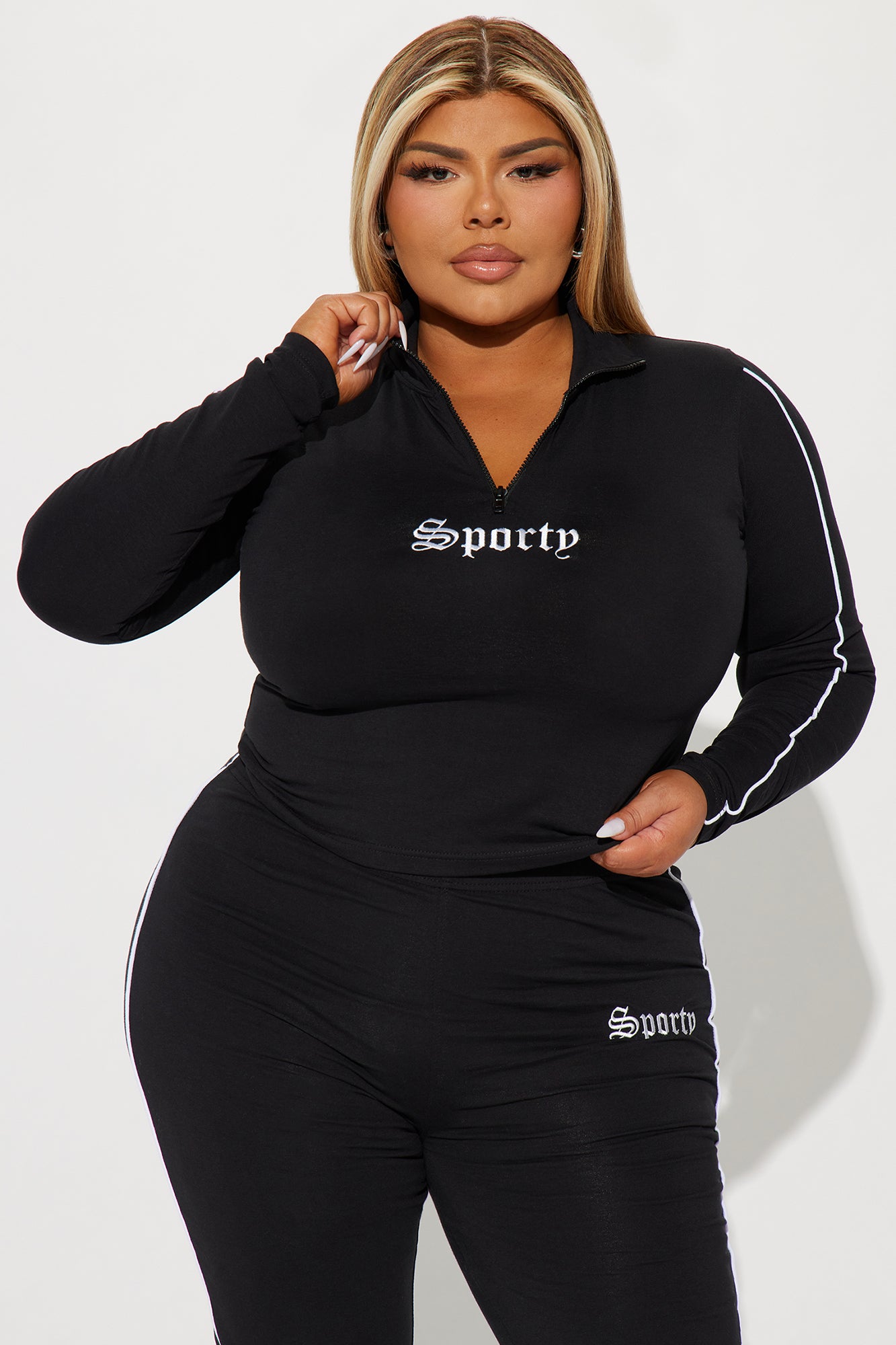 Sporty Girl Embroidered Top - Black/White