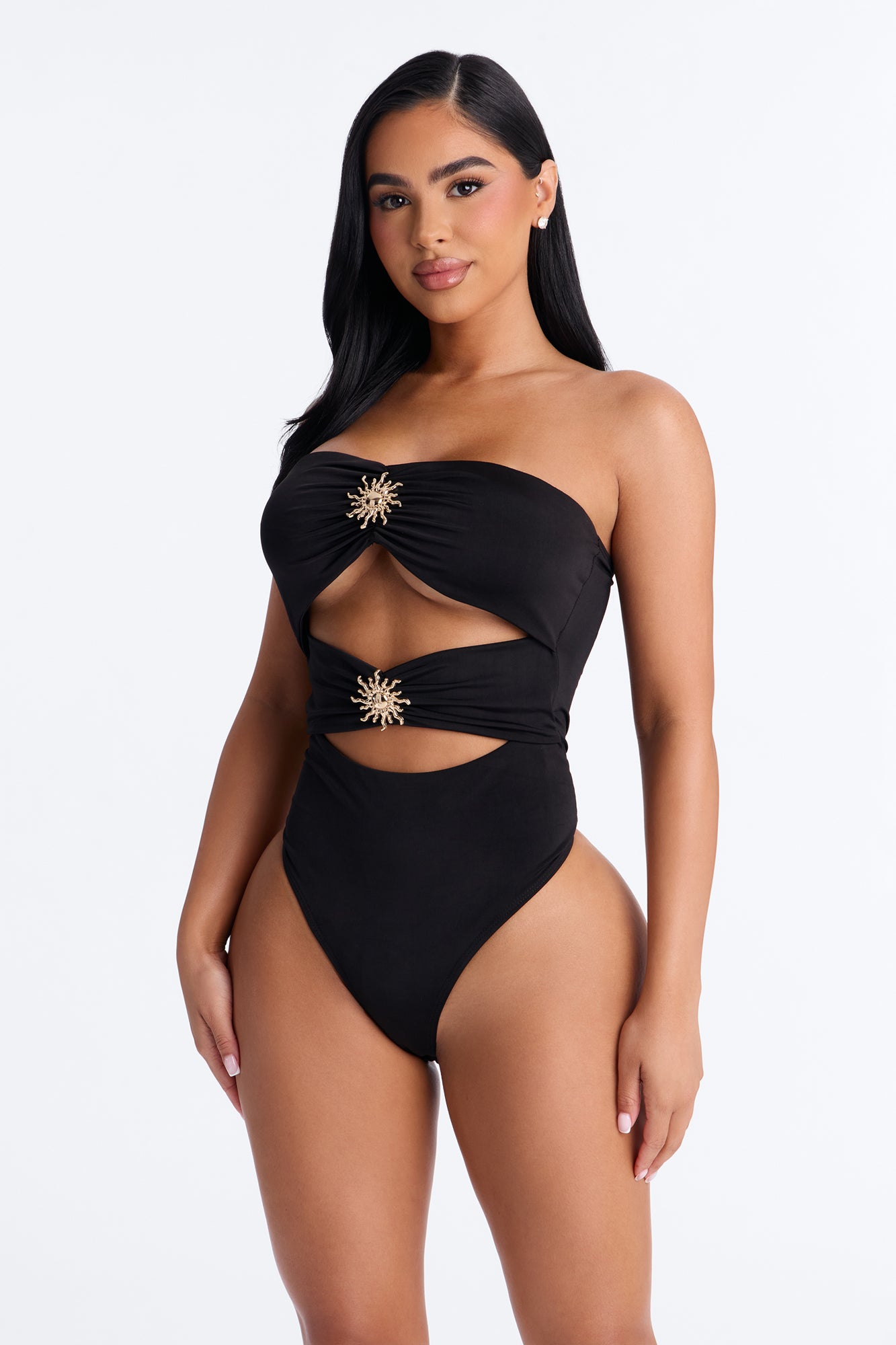 Hot Sun Hardware Cutout Tube Bodysuit - Black