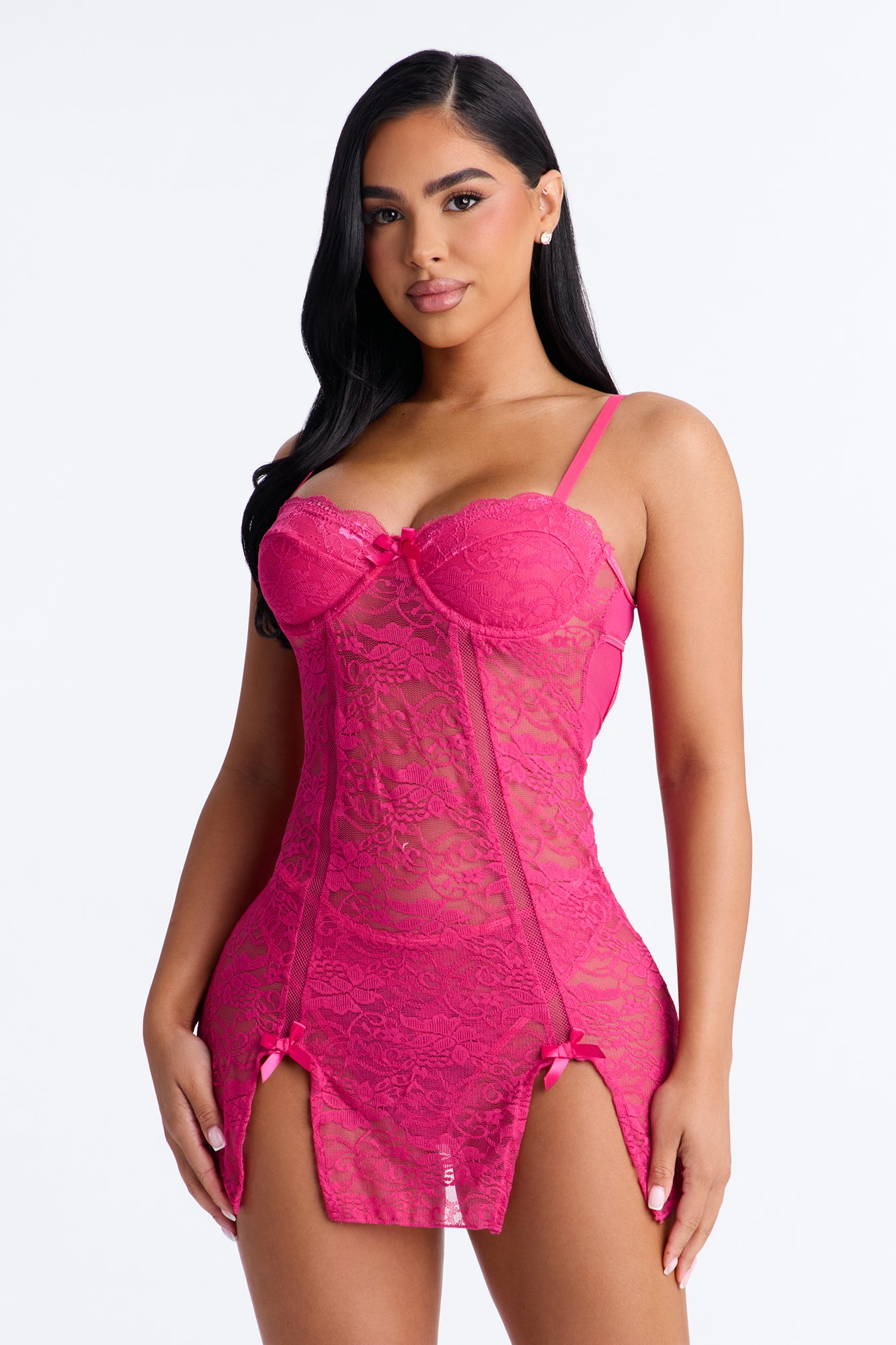 Moonlit Seduction Lace Underwire Chemise - Magenta