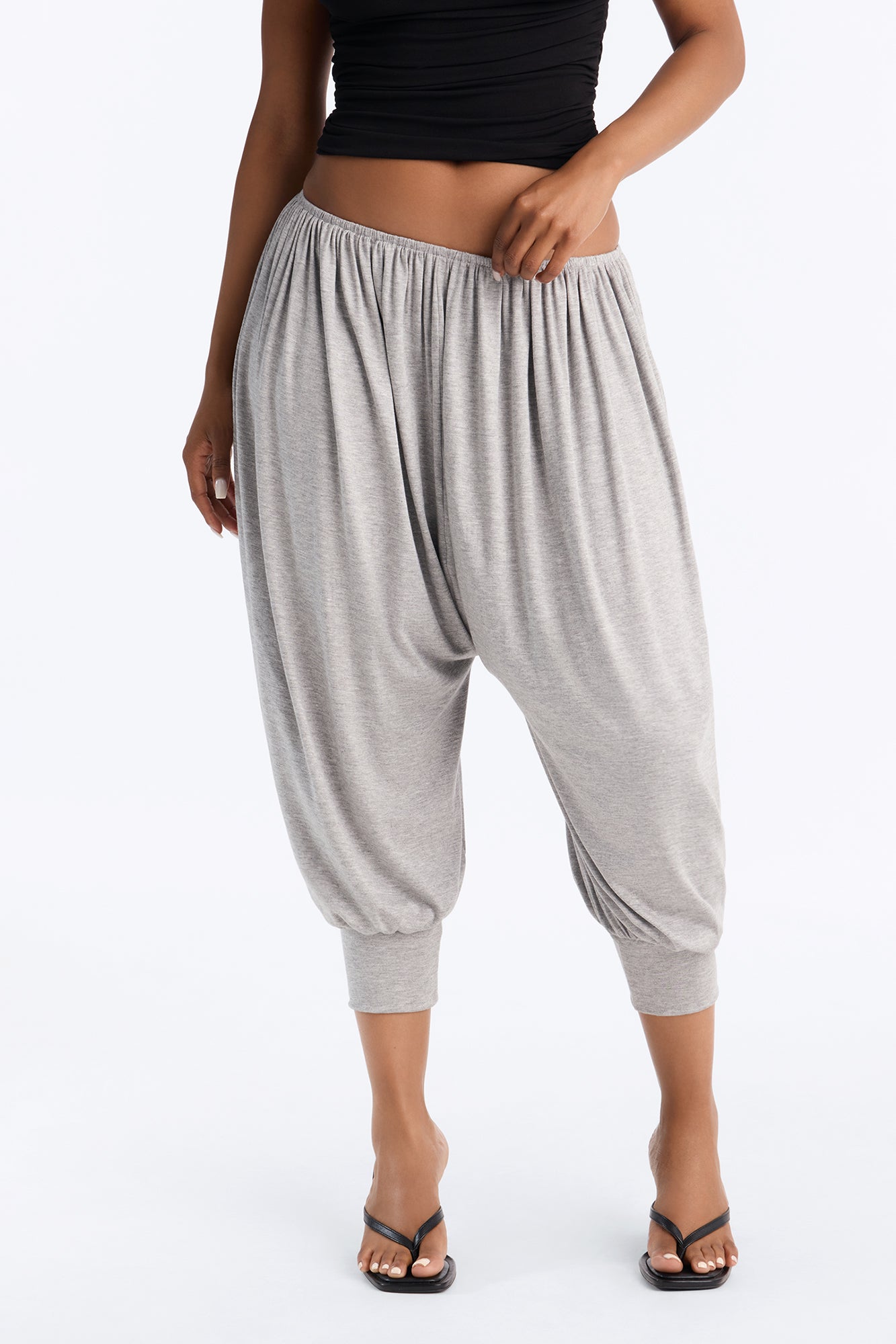 Luciana Low Rise Cuffed Harem Pant - Heather Grey