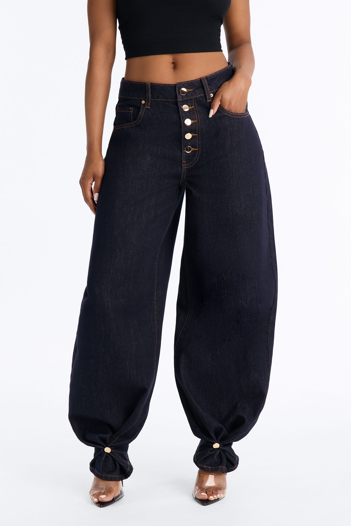 Always New York Adjustable Hem Buttonfly Straight Leg Jeans - Dark Denim