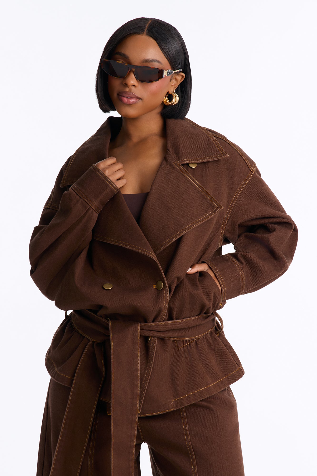 City Limits Belted Trench Jacket - Brown