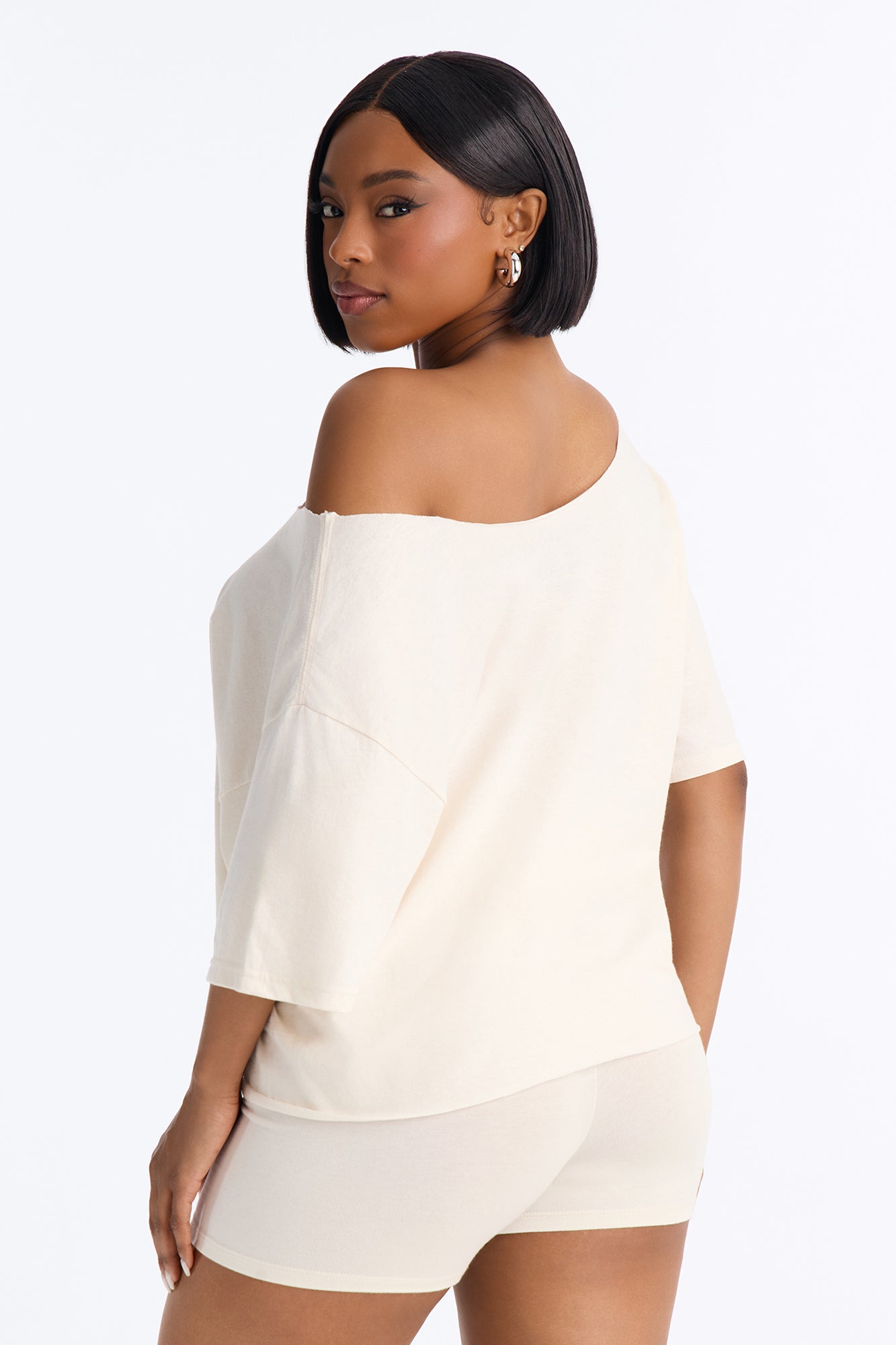 Soft Girl Era Off Shoulder Tee - Cream