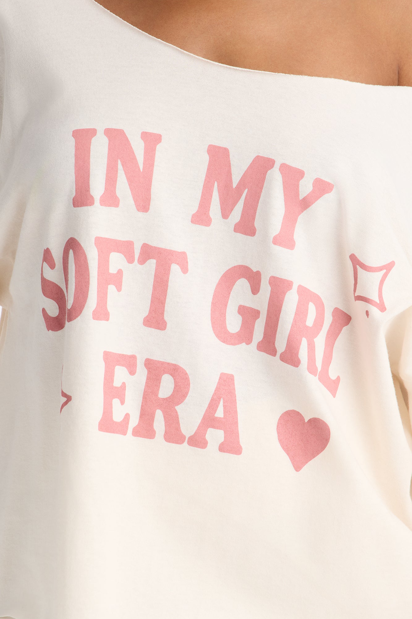 Soft Girl Era Off Shoulder Tee - Cream