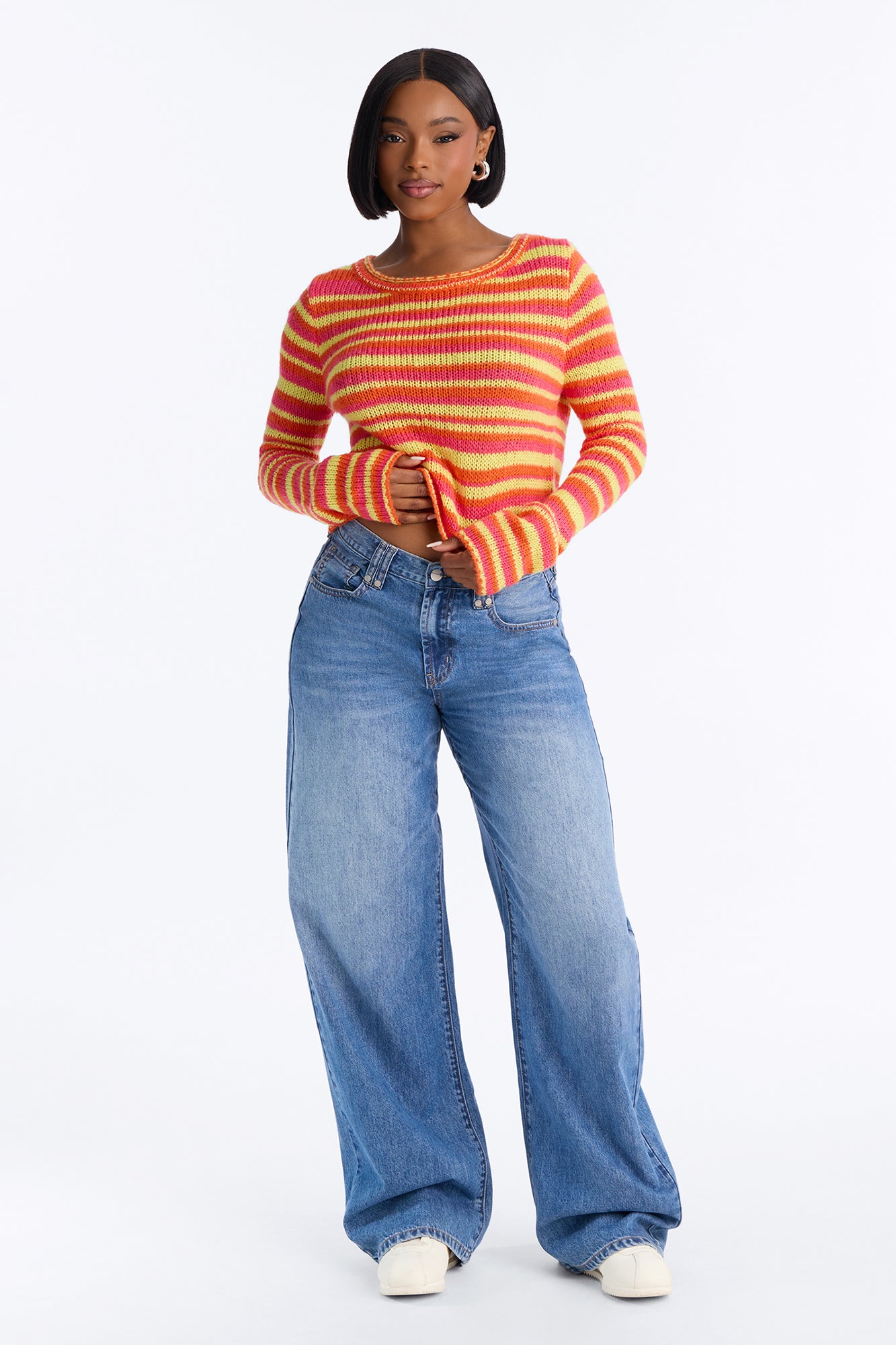 Marina Striped Long Sleeve Sweater - Orange/combo