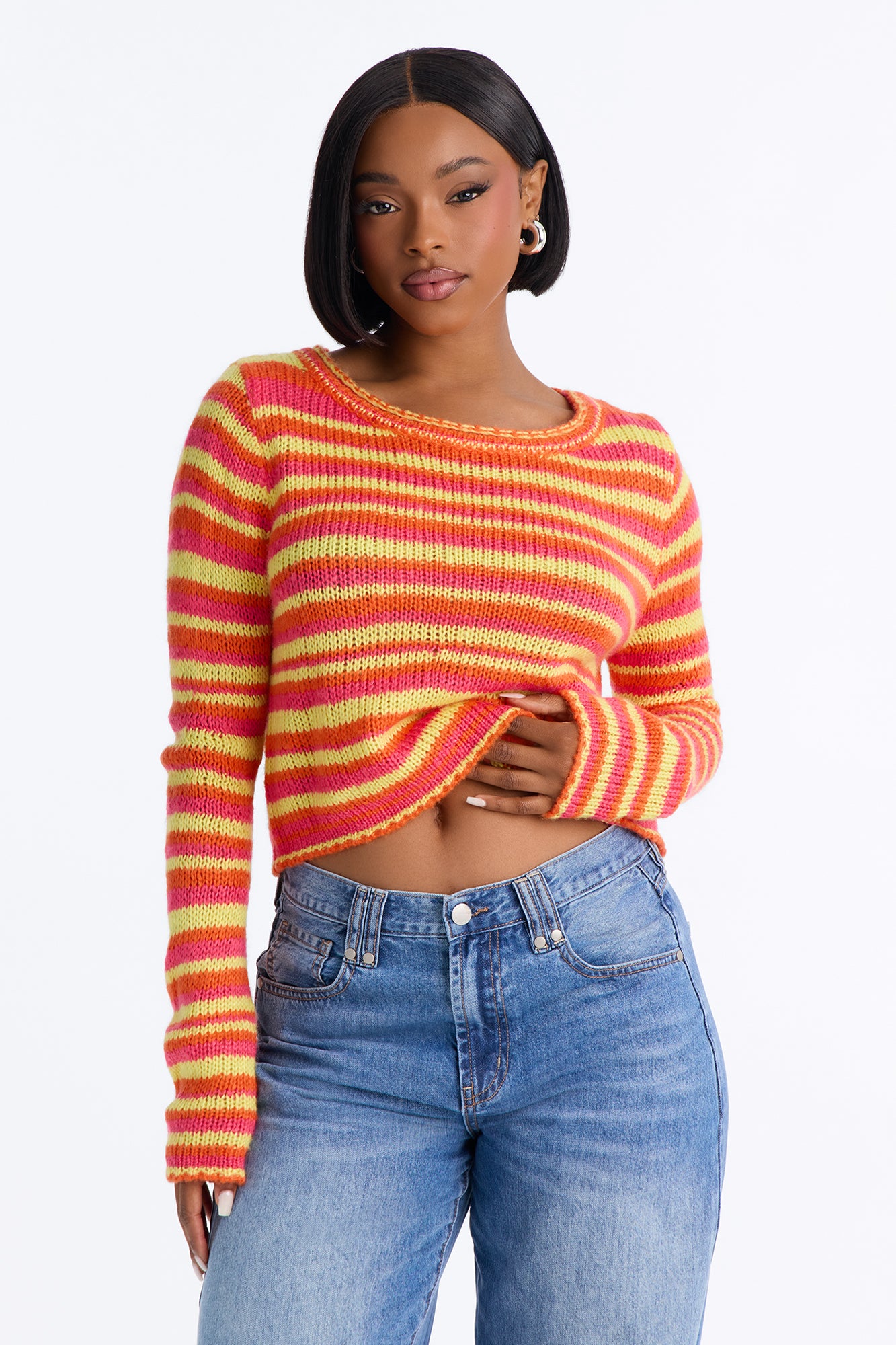 Marina Striped Long Sleeve Sweater - Orange/combo
