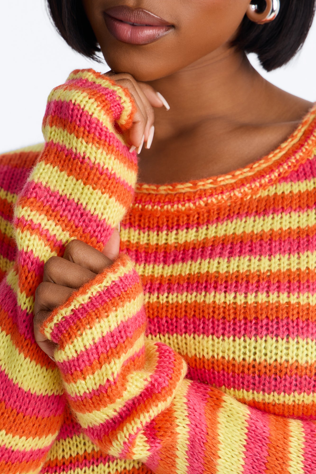 Marina Striped Long Sleeve Sweater - Orange/combo