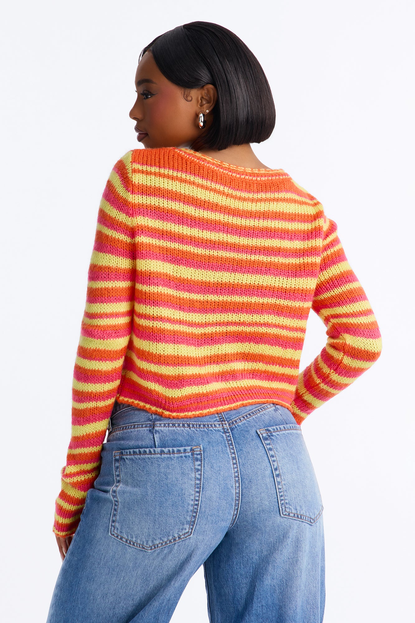 Marina Striped Long Sleeve Sweater - Orange/combo