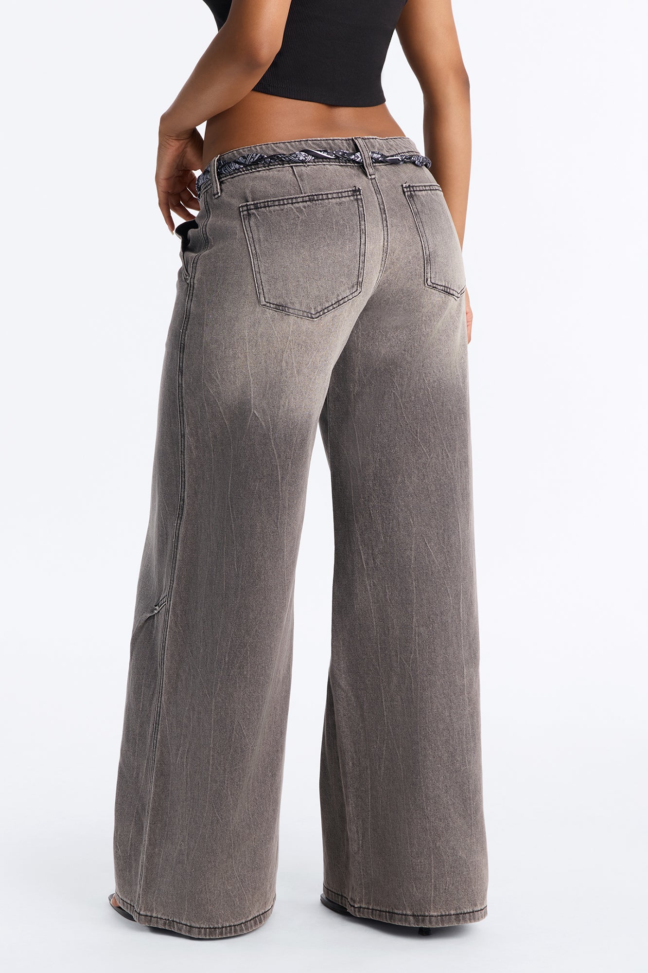 Skyfall Scarf Belted Low Rise Jeans - Grey