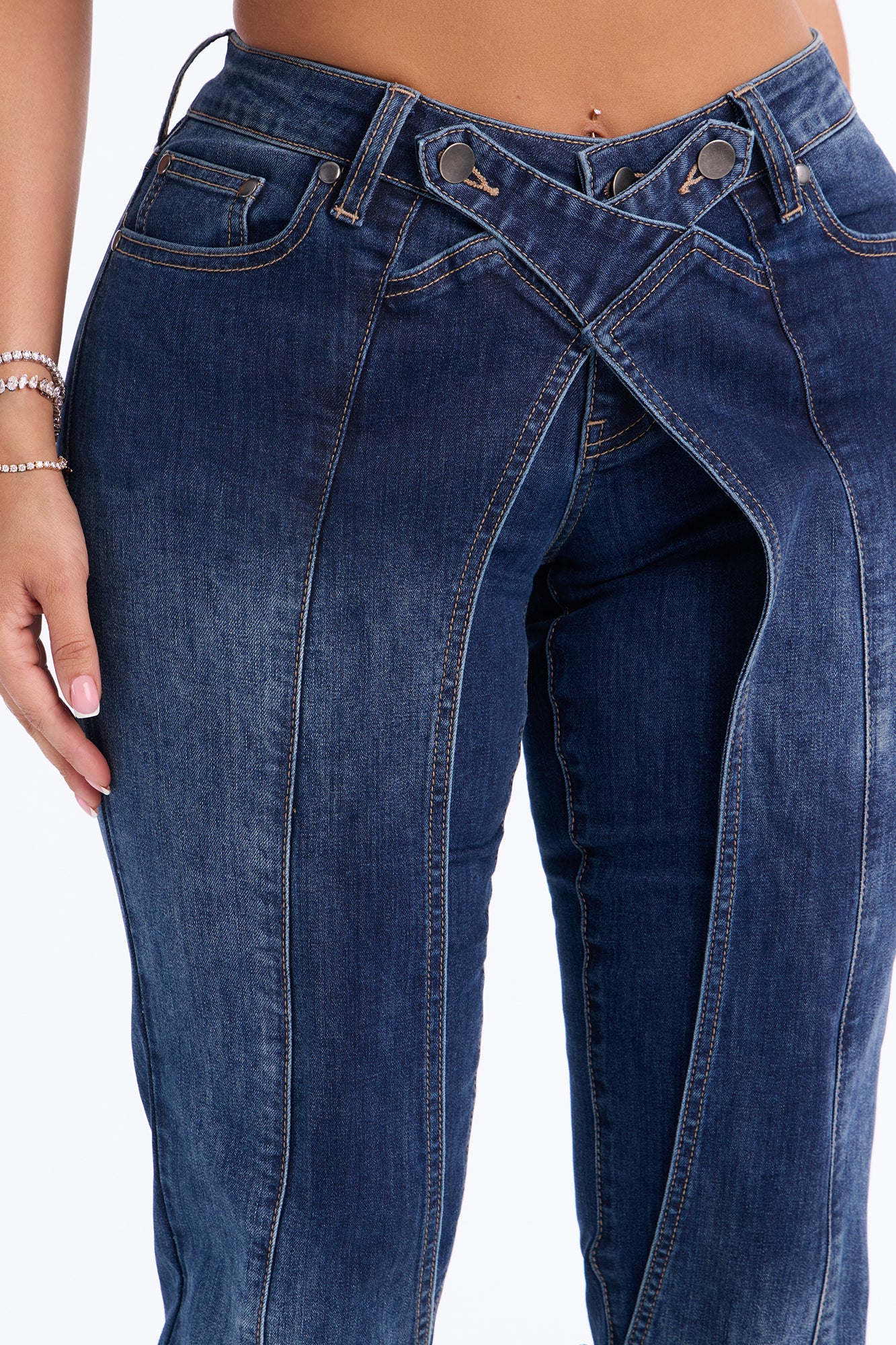 Cross My Mind Stacked Low Rise Slim Straight Leg Jeans - Dark Wash