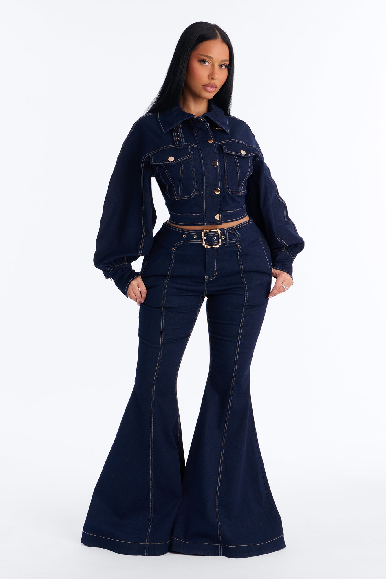 Real Life Entourage Stretch Bell Bottom Flare Jean - Dark Wash