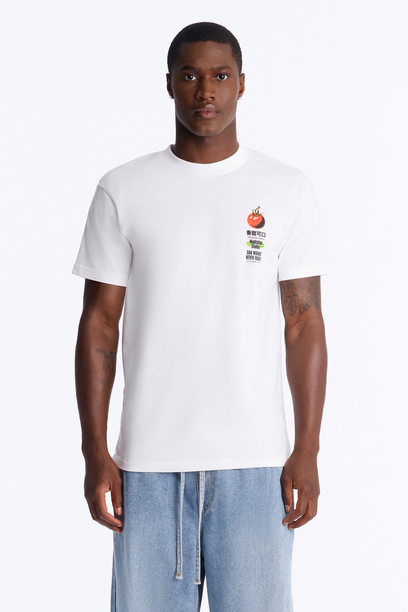 Sun Warmed Tomato Oversized Short Sleeve Tee - White