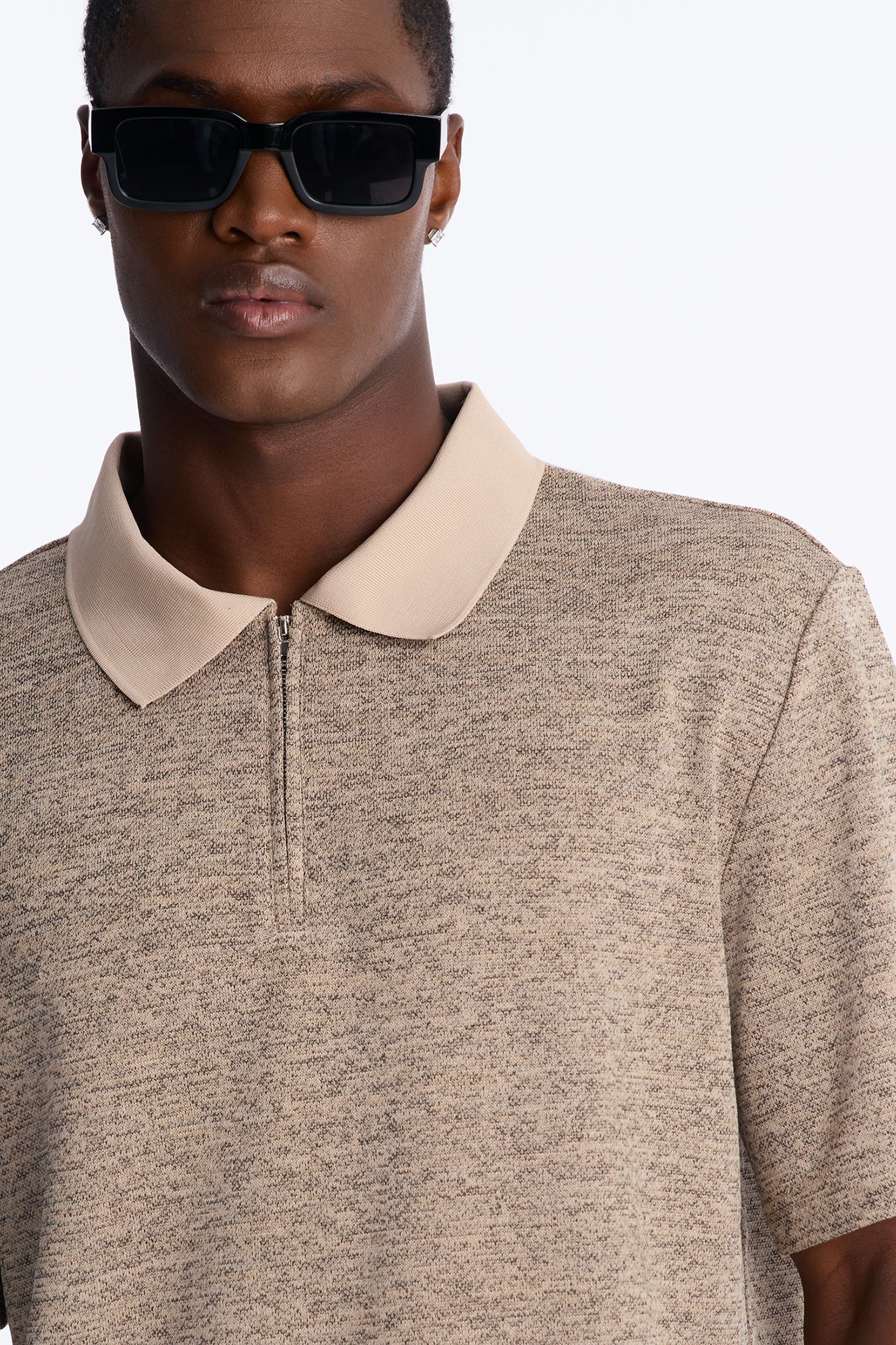 Modern Quarter Zip Polo - Brown/combo