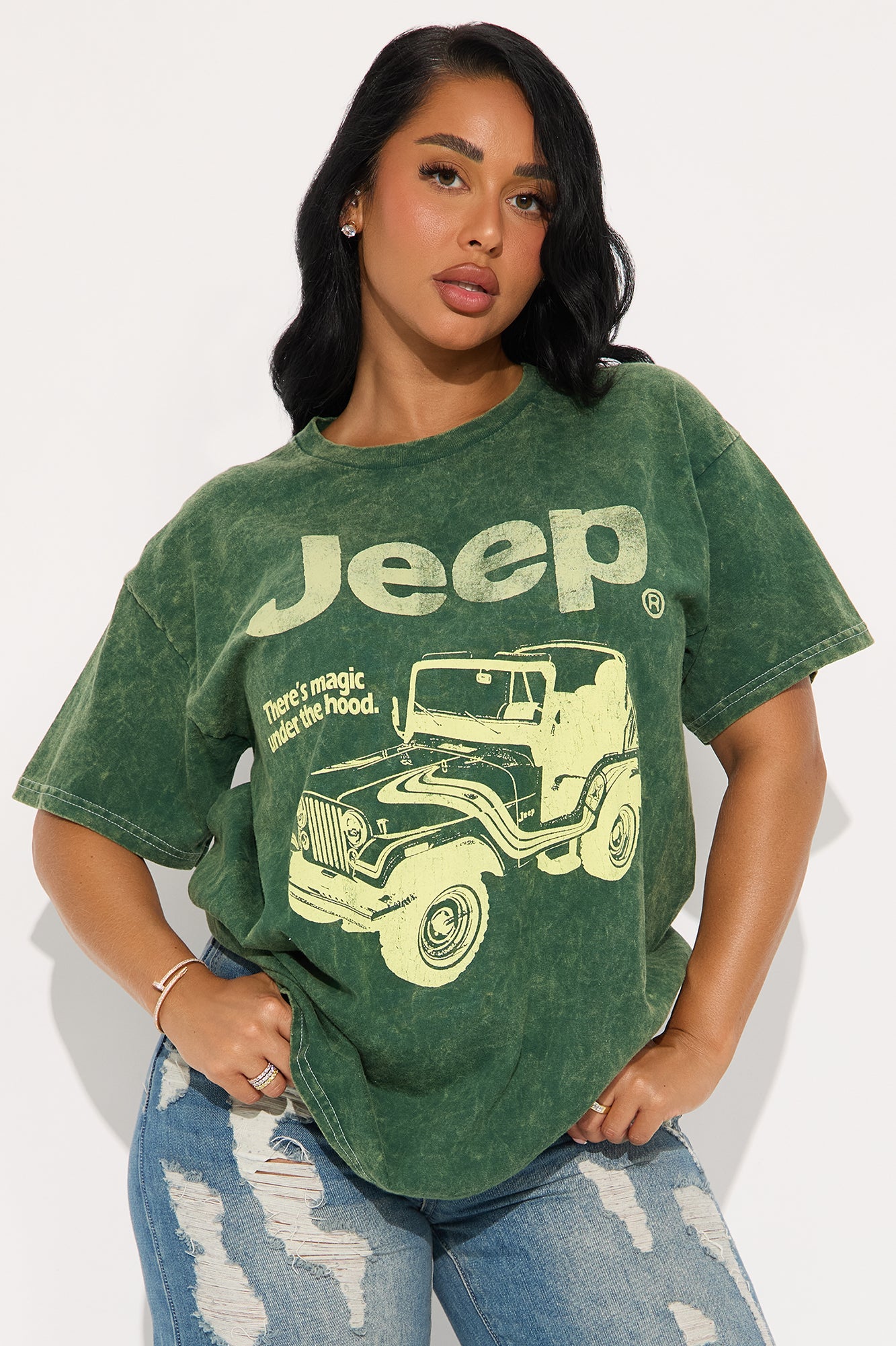 Jeep Magic Under The Hood Washed Tee - Dark Olive