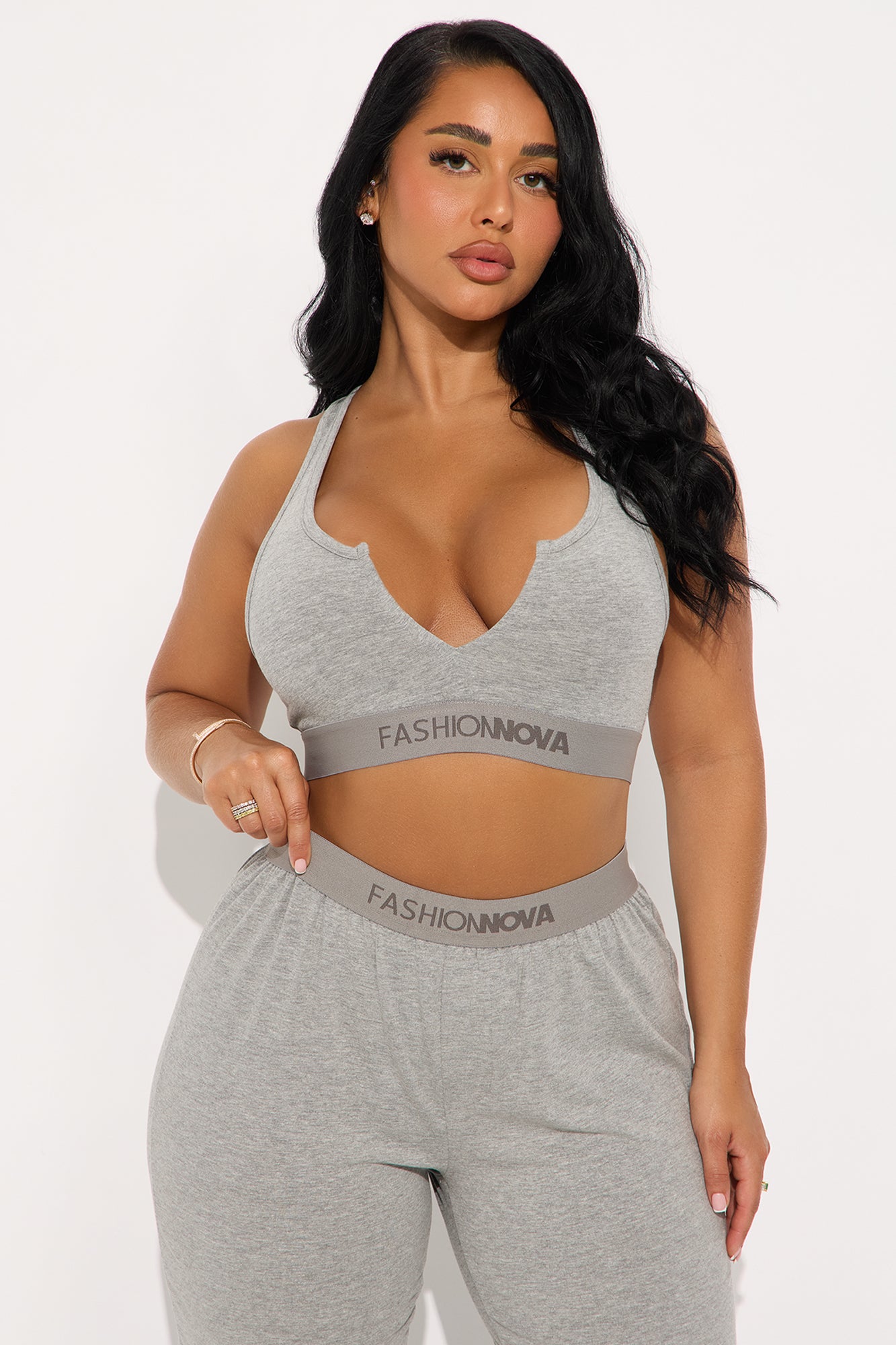 FN Mood Racerback Bralette PJ Boxer Pant Set - Heather Grey