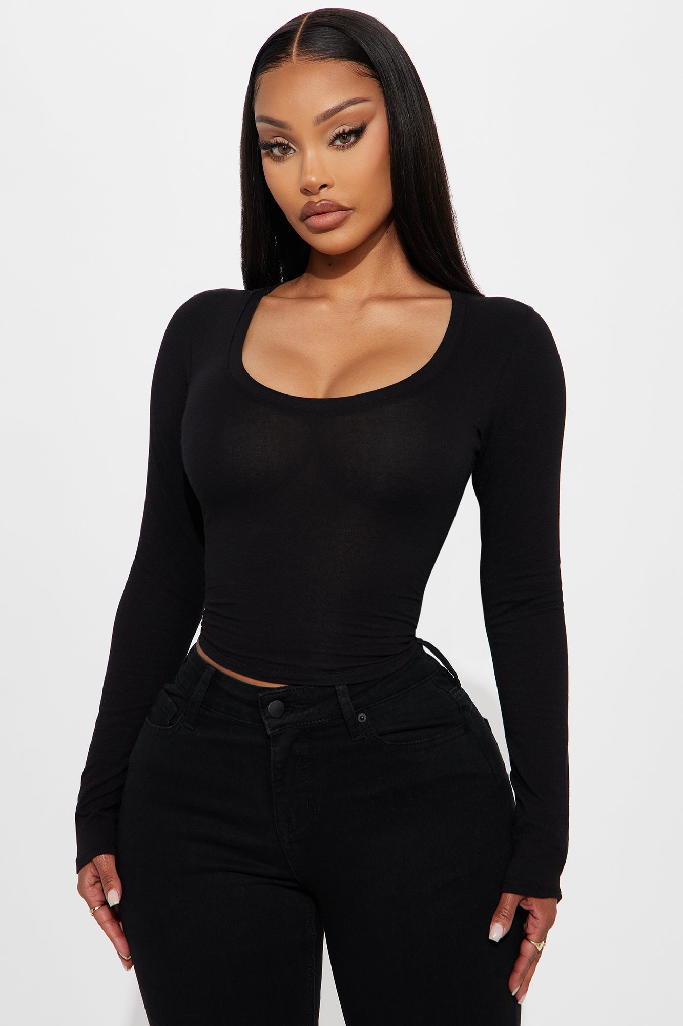 Diana Long Sleeve Scoop Neck Baby Tee - Black