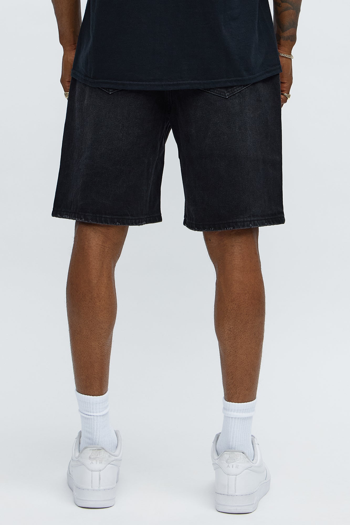 Relaxed Studded Spider Denim Shorts - Black Wash