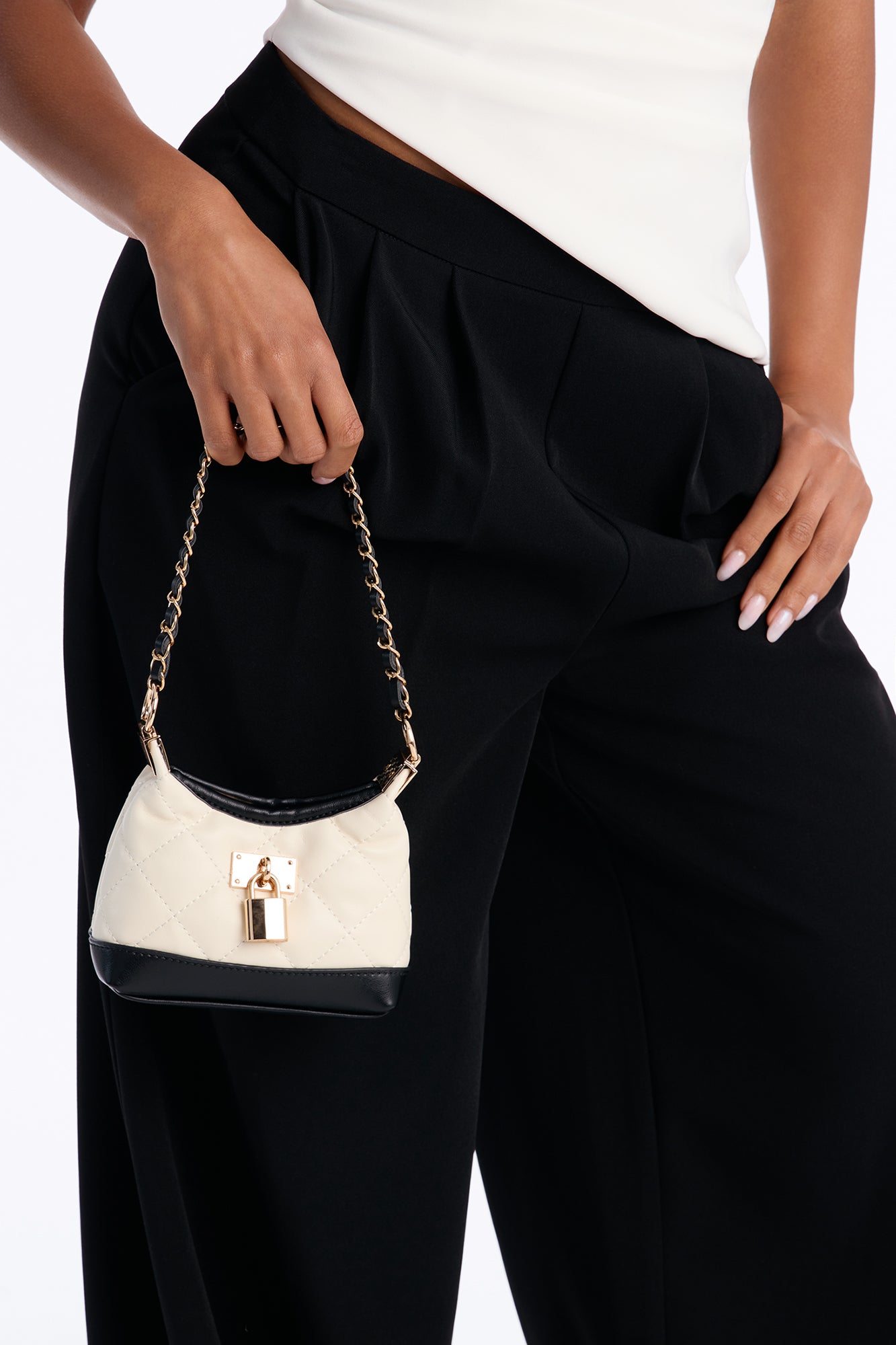 Stay Classy Mini Faux Leather Crossbody - Ivory/combo