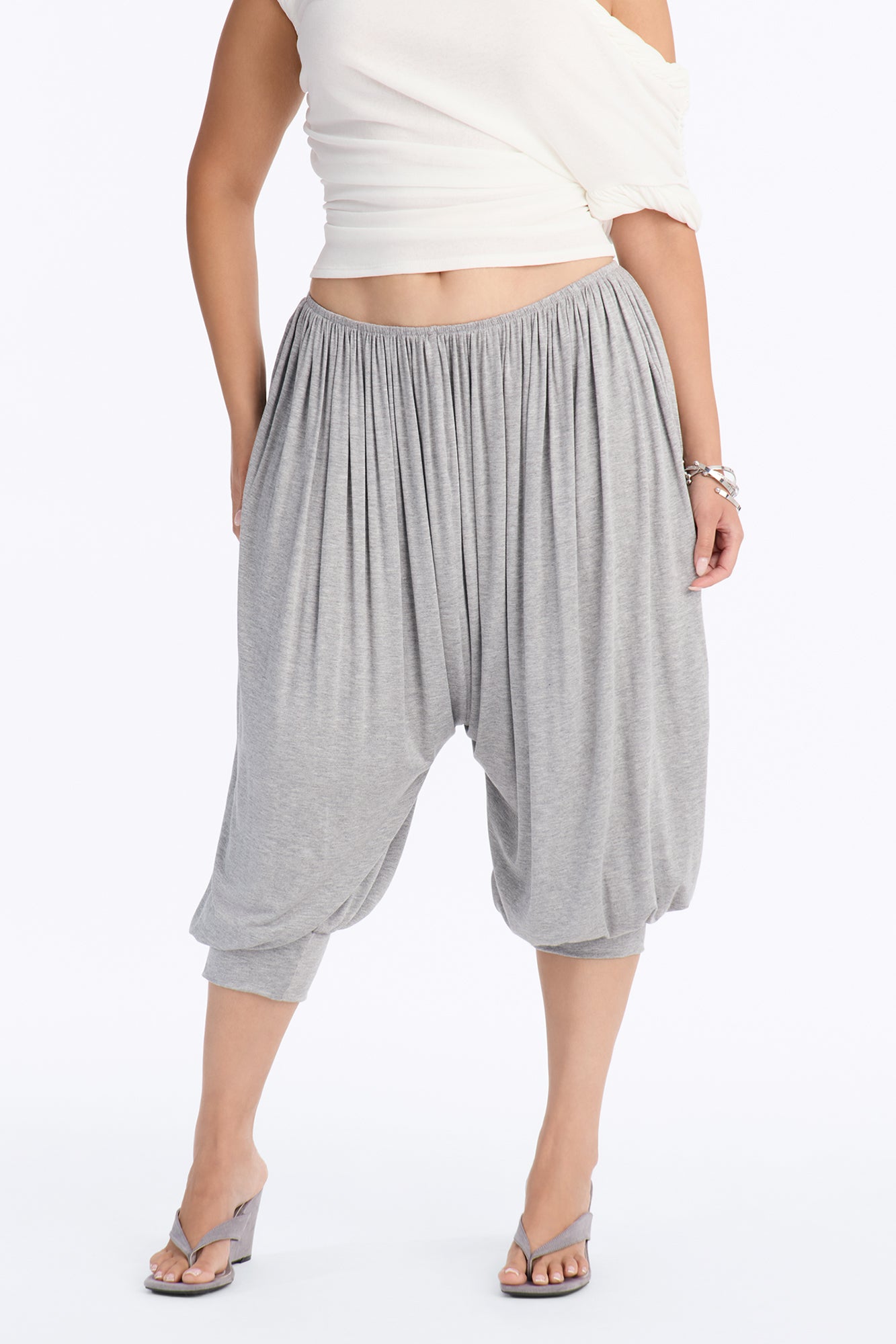 Luciana Low Rise Cuffed Harem Pant - Heather Grey