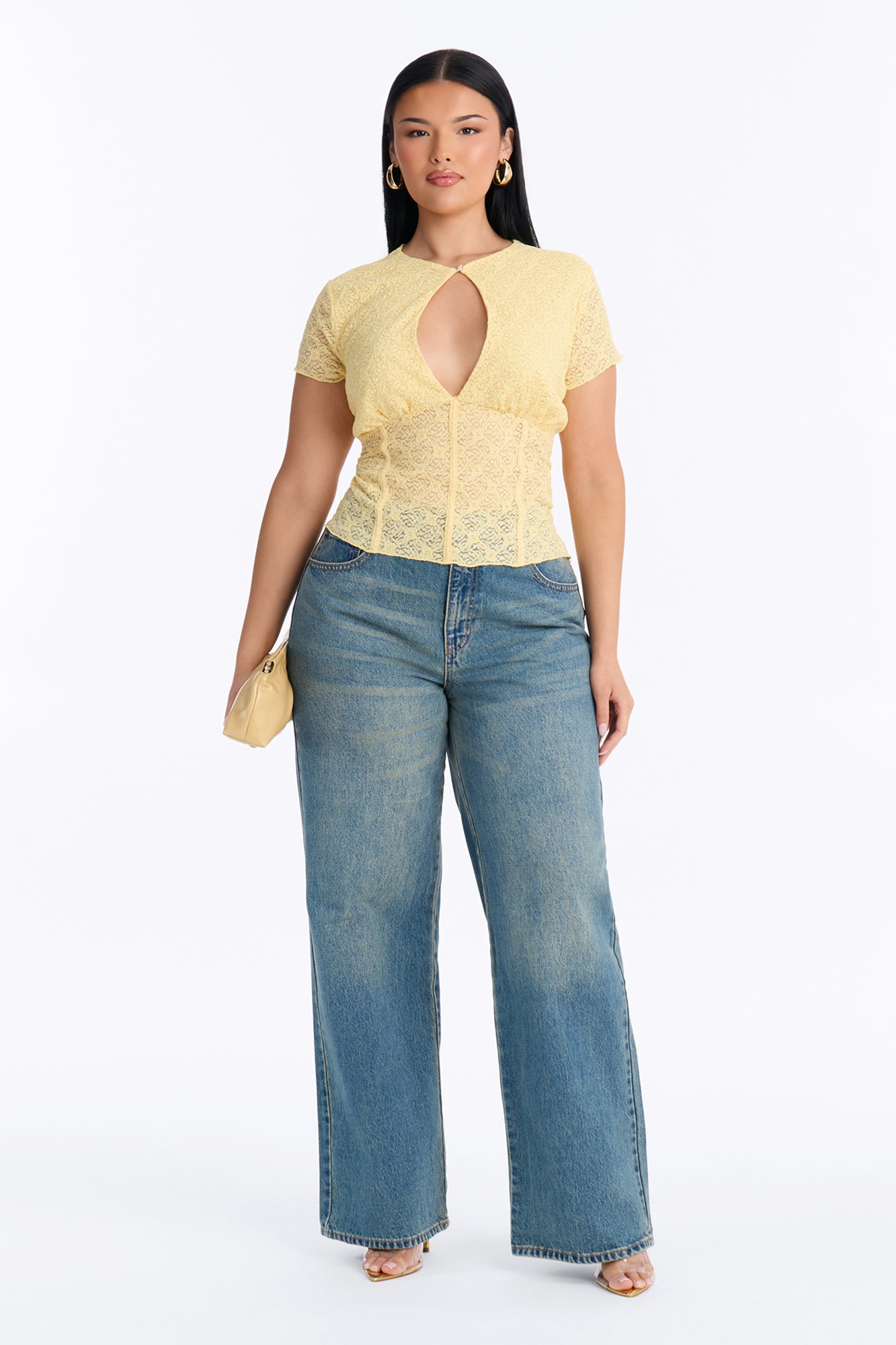 Annie Cut Out Lace Short Sleeve Top - Butter Yellow