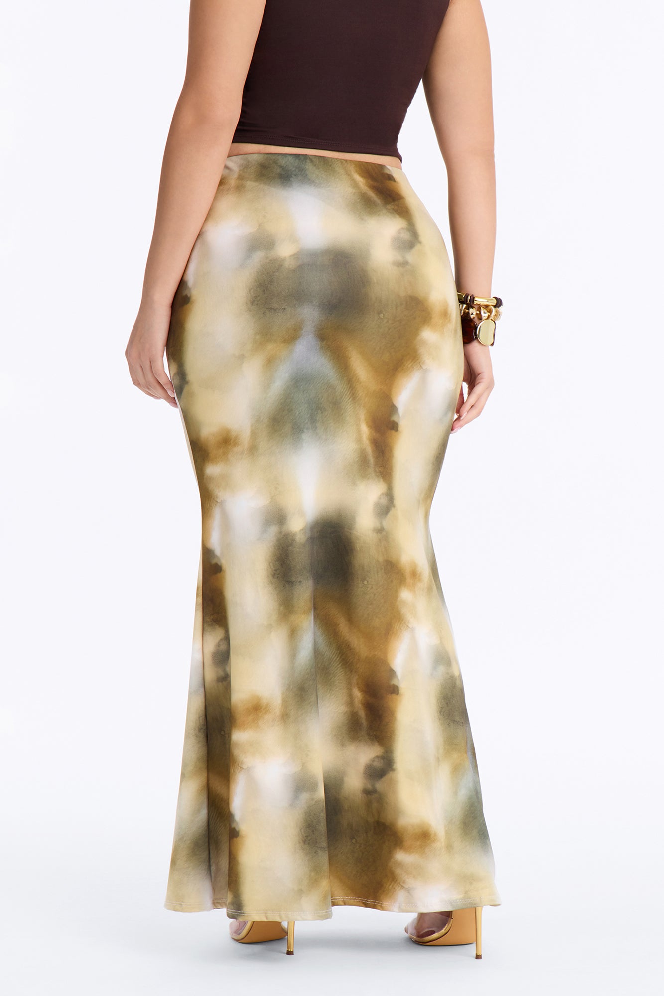 Hallucinating You Abstract Maxi Skirt - Olive/combo