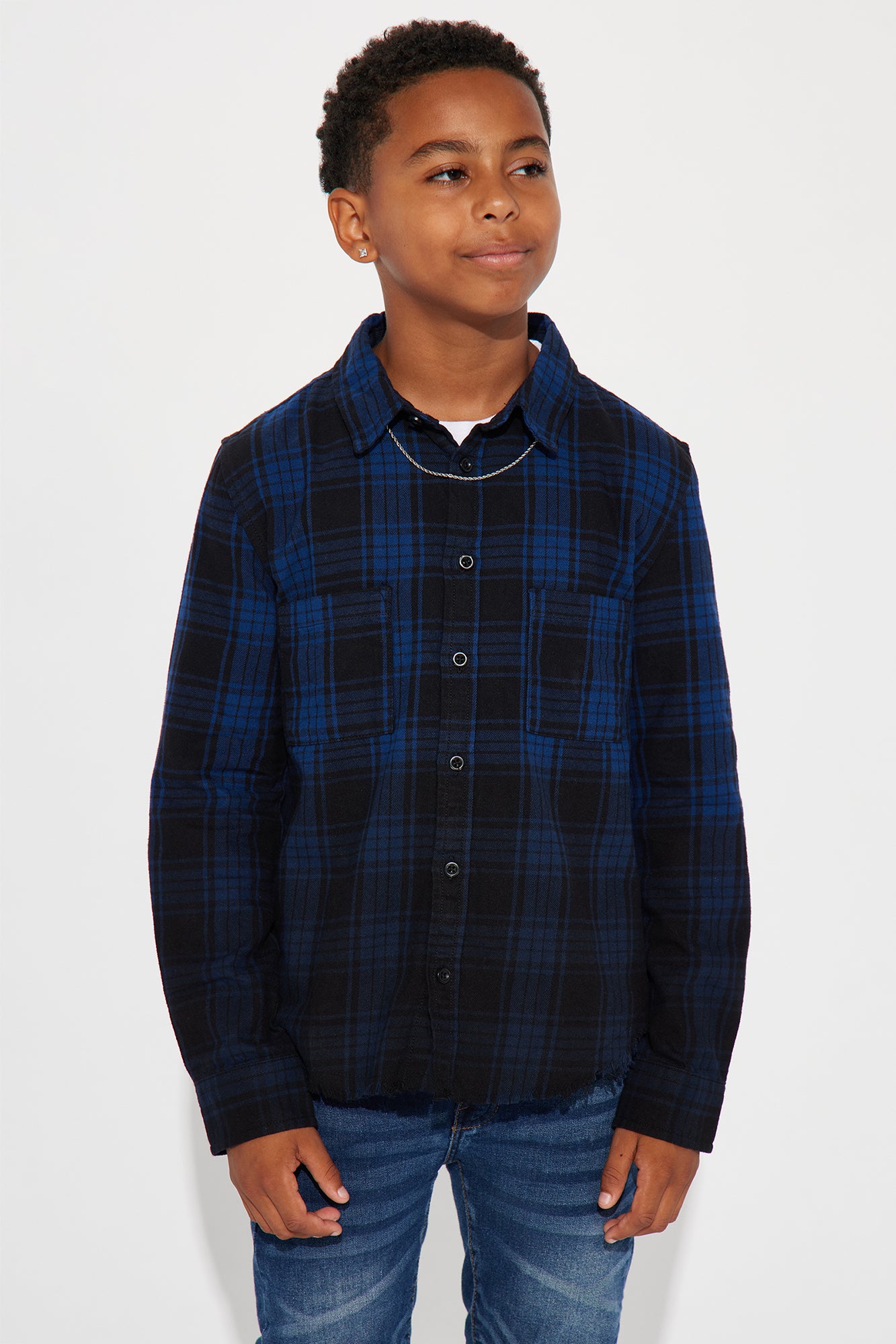 Mini Sunset Dip Dye Flannel Shirt - Black/Blue