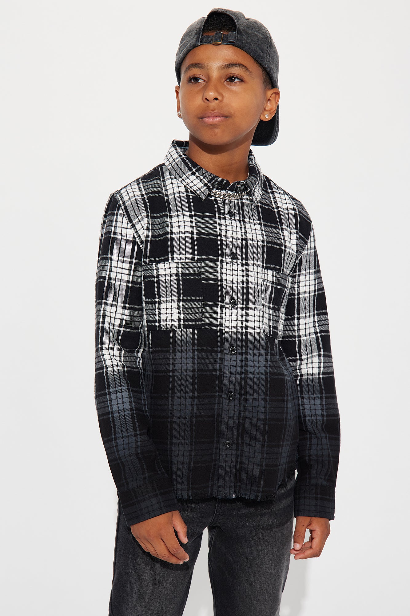 Mini Sunset Dip Dye Flannel Shirt - White/Black