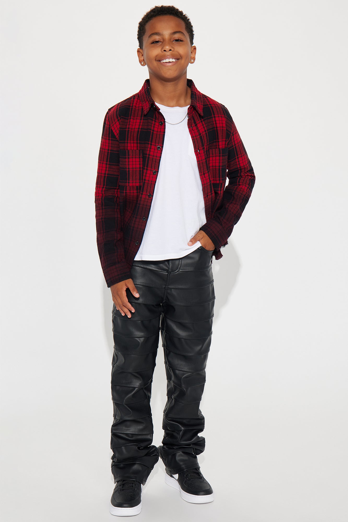 Mini Sunset Dip Dye Flannel Shirt - Red/Black